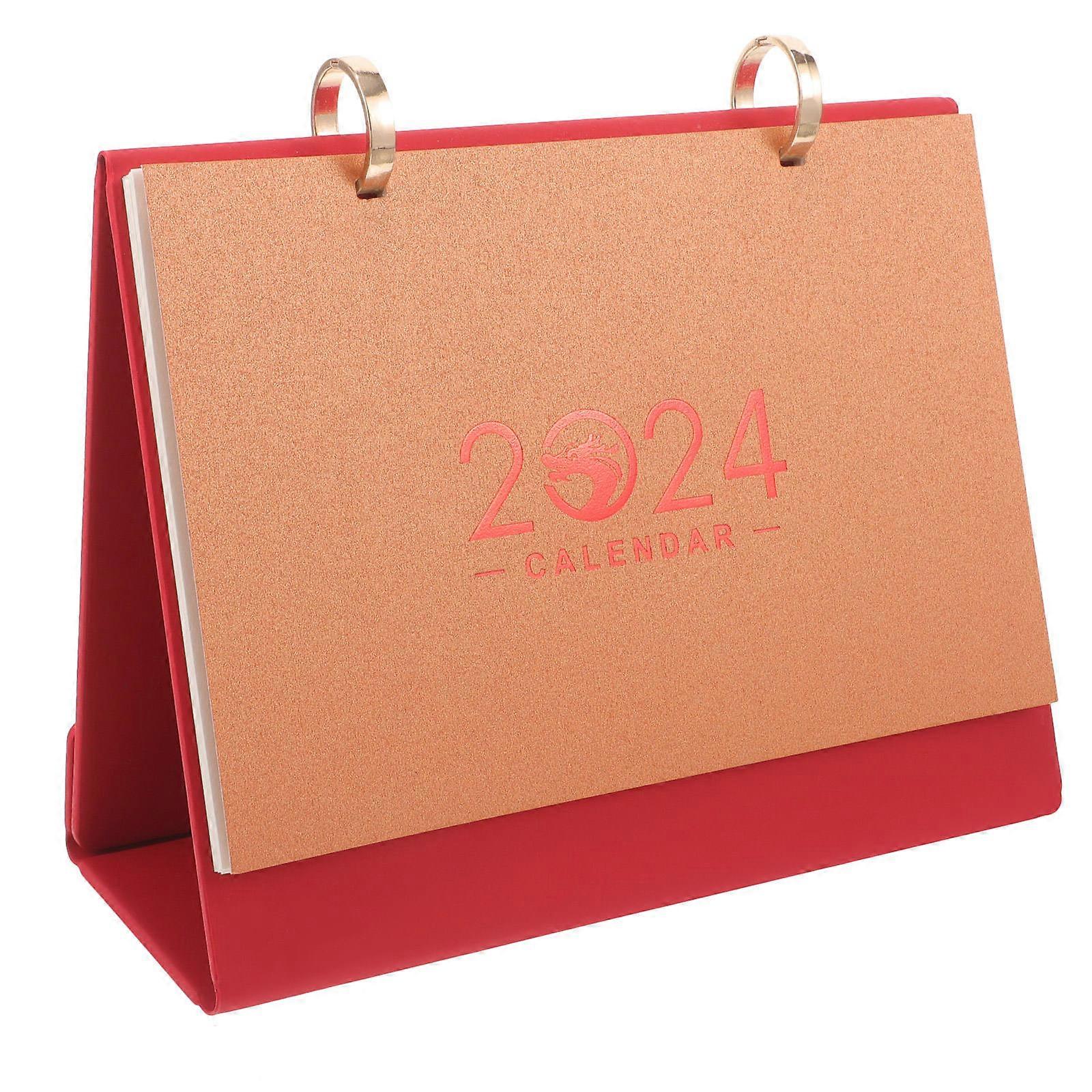 Small Desk Calendar Paper Decor Portable Desktop Calendar for Office Desk Red Rectangular Desktop Decoration 1Pcs