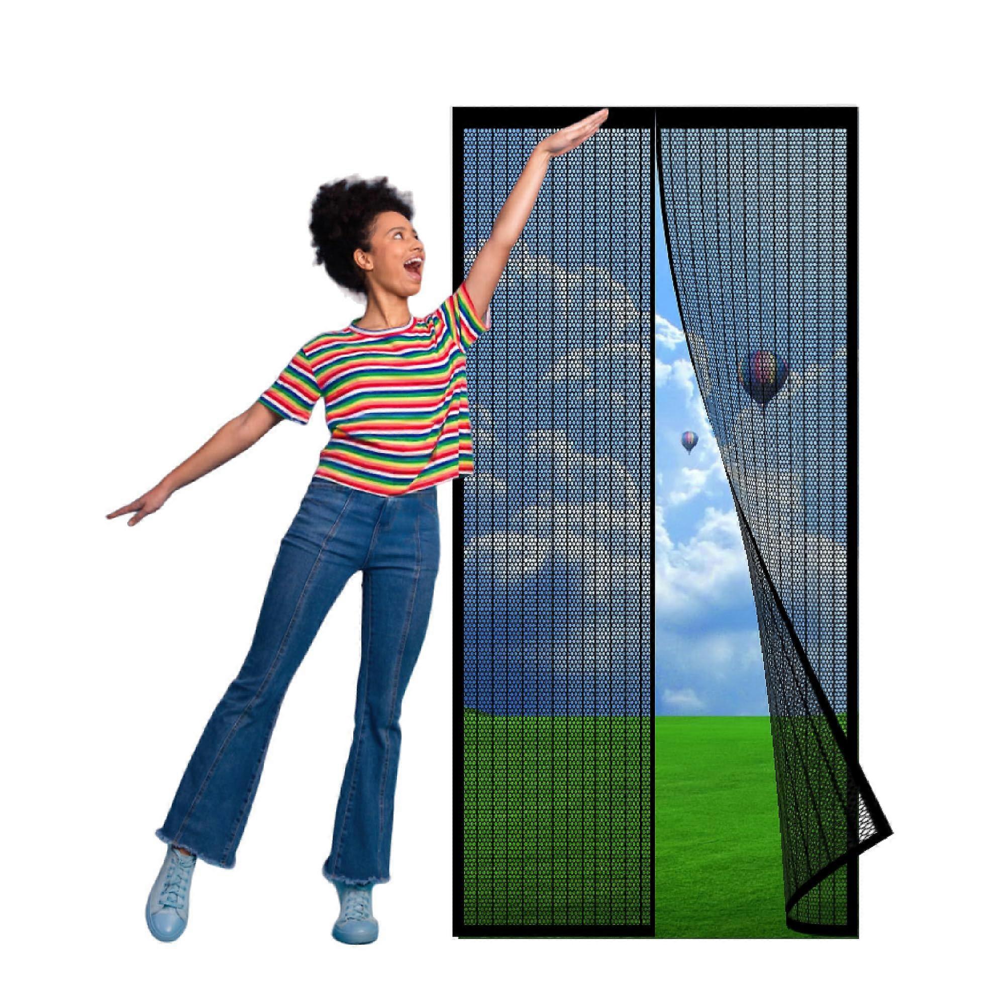 Magnetic Insect Screen Door 80 X 242 cm For Balcony And Terrace Mosquito Net Doors Black With Strong Magnets