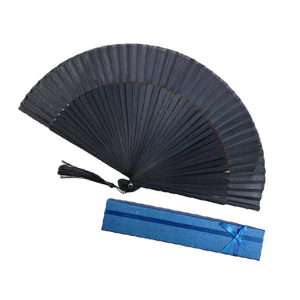 Folding Fans Men Black Foldable Bamboo Fabric Chinese Style Dancing Props Garden Parties 1Pack