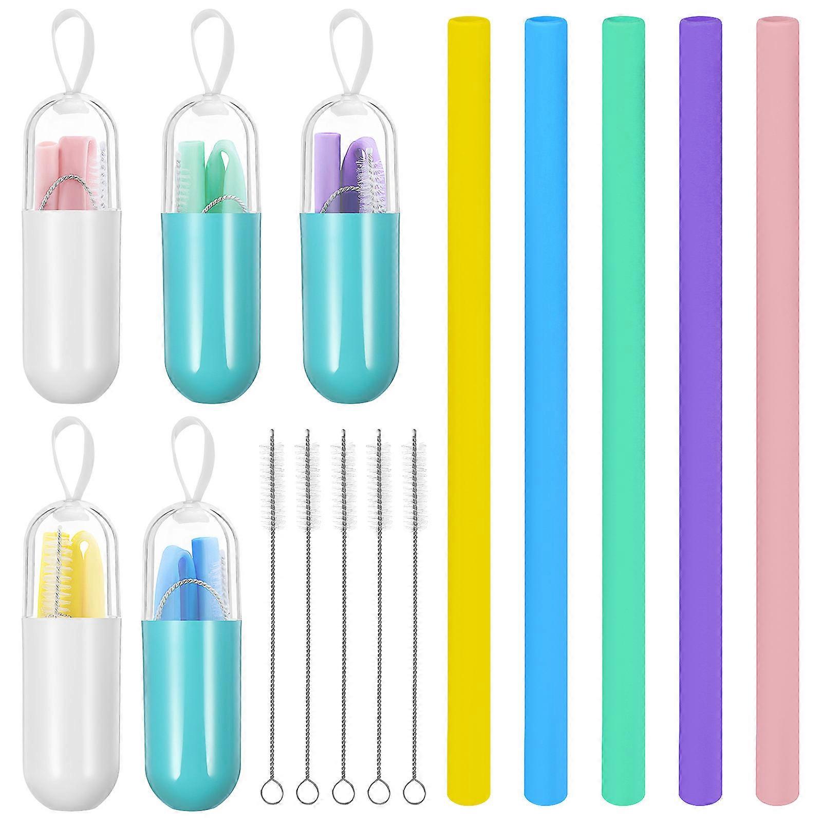 Assorted Color Silicone Reusable Straws for Home and Party Use Soft and Foldable 5 Pack