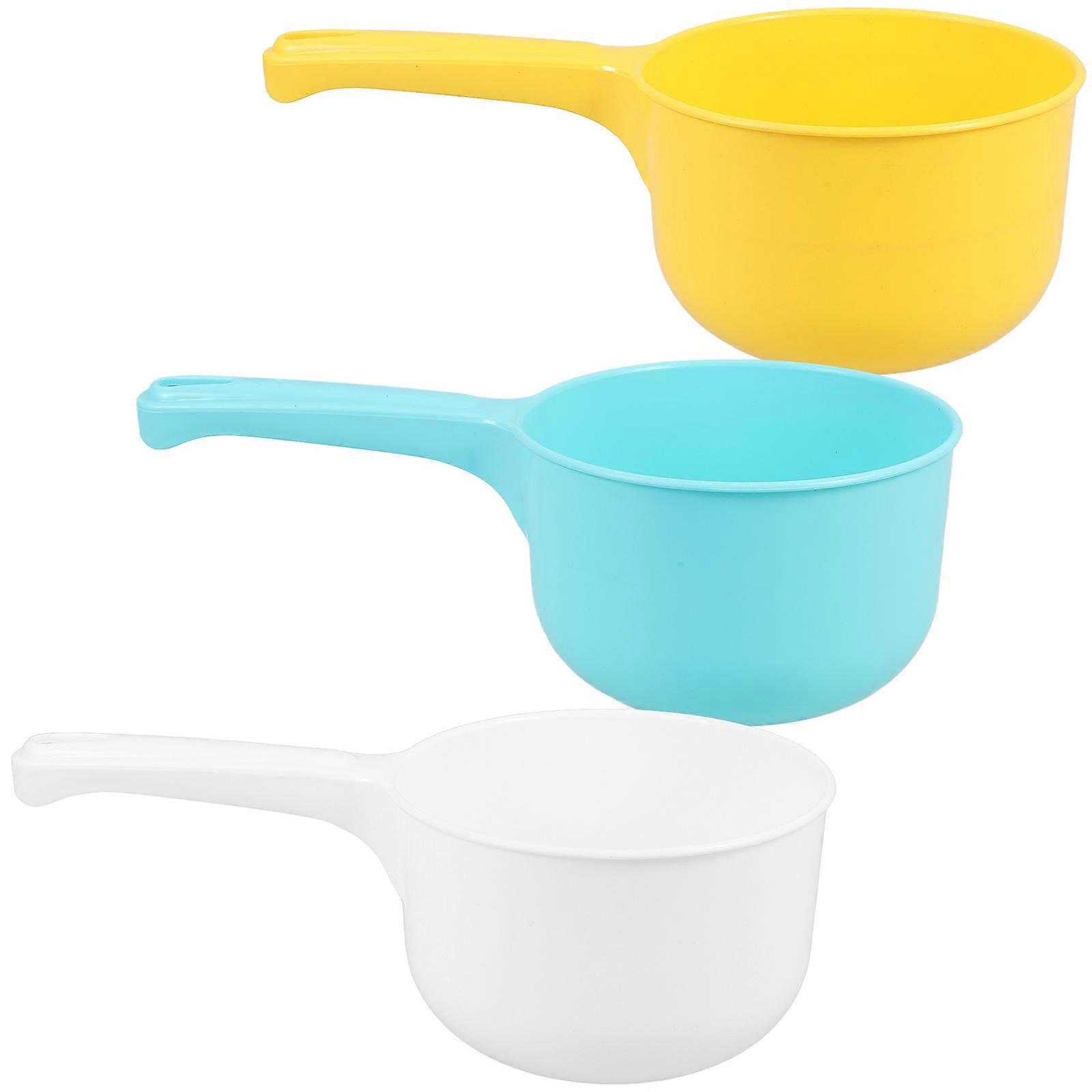 3pcs Thickened Water Ladles for Kitchen & Bathroom Use – Reusable Scoops for Bathing, Plant Watering – White, Yellow, Blue