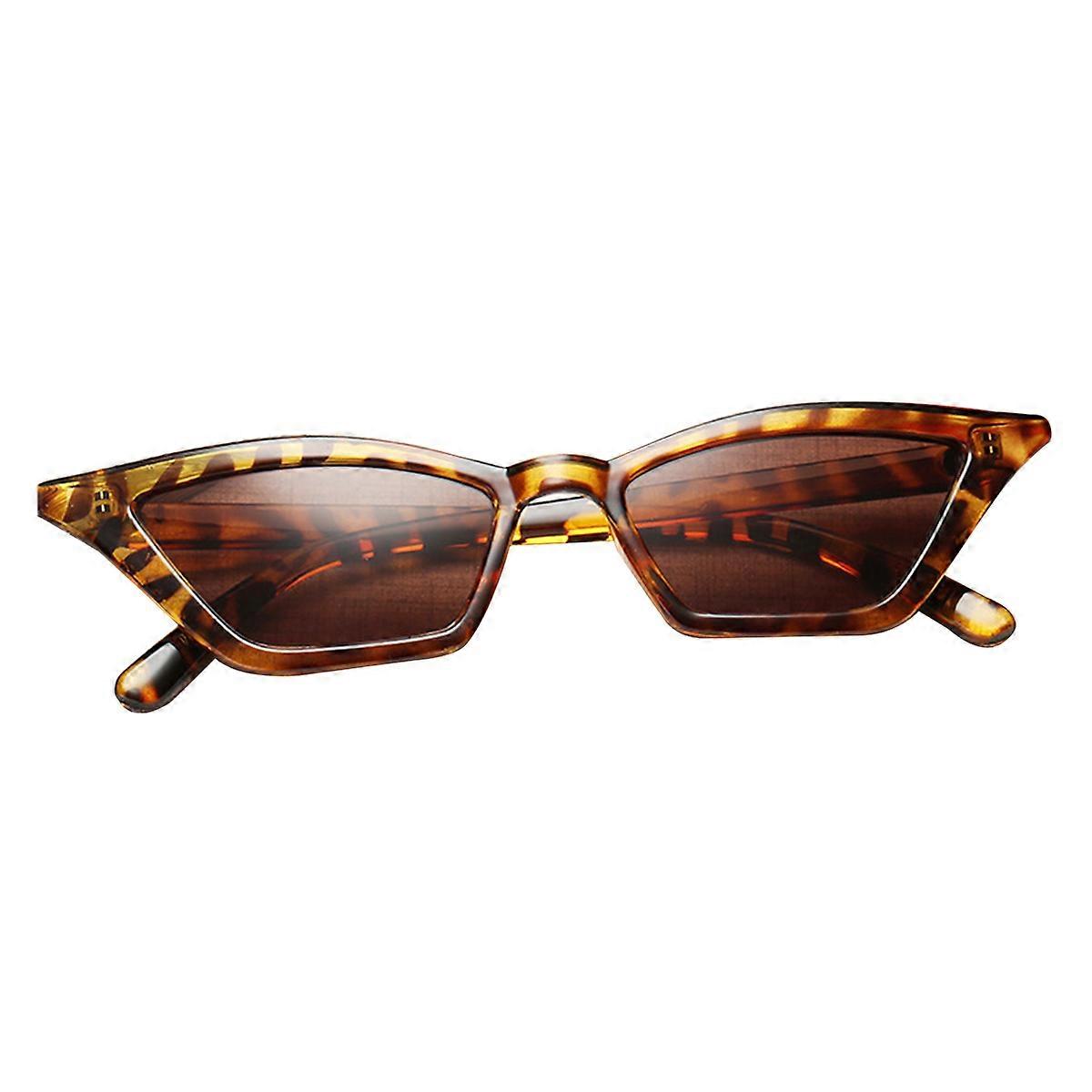 Fashionable Women's Small Cat Eye Sunglasses Plastic Vintage Eyewear 1 Pair Leopard Frame and Brown Lens