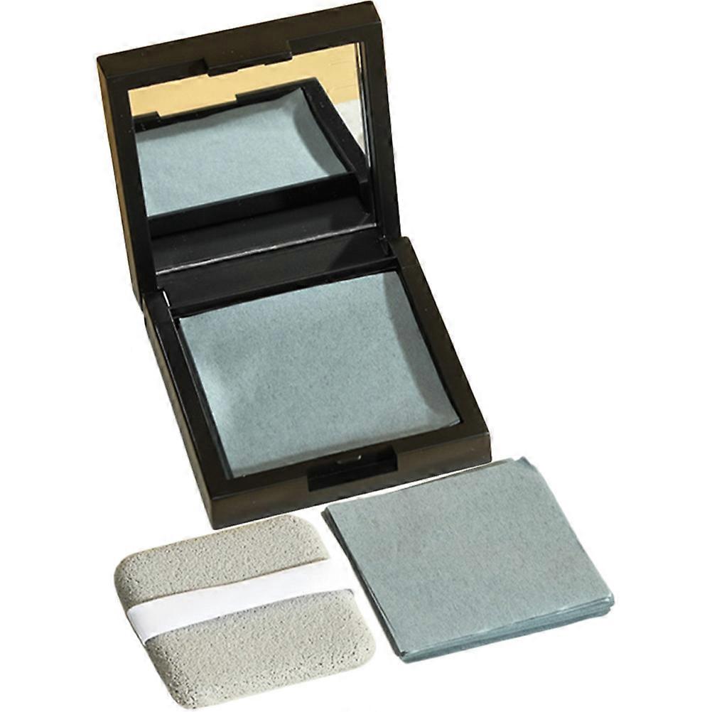 1 Set Women's Mirror Control Blotting Paper with Powder Puff for Oil Absorption