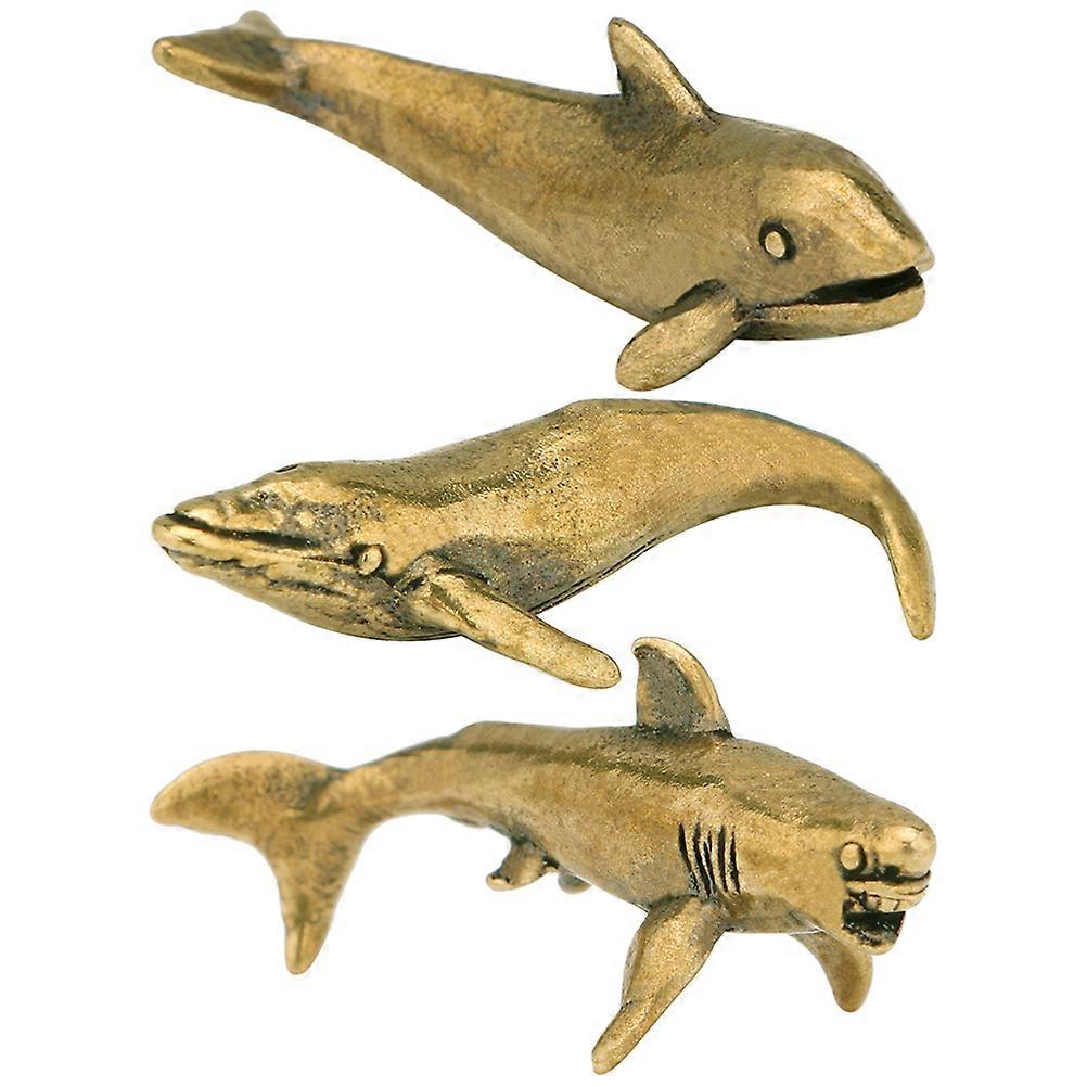 Unique Dolphin And Whale Decor Perfect For Desktop And Showcase Enhancement Featuring Retro Elements In Golden Color 3Pcs
