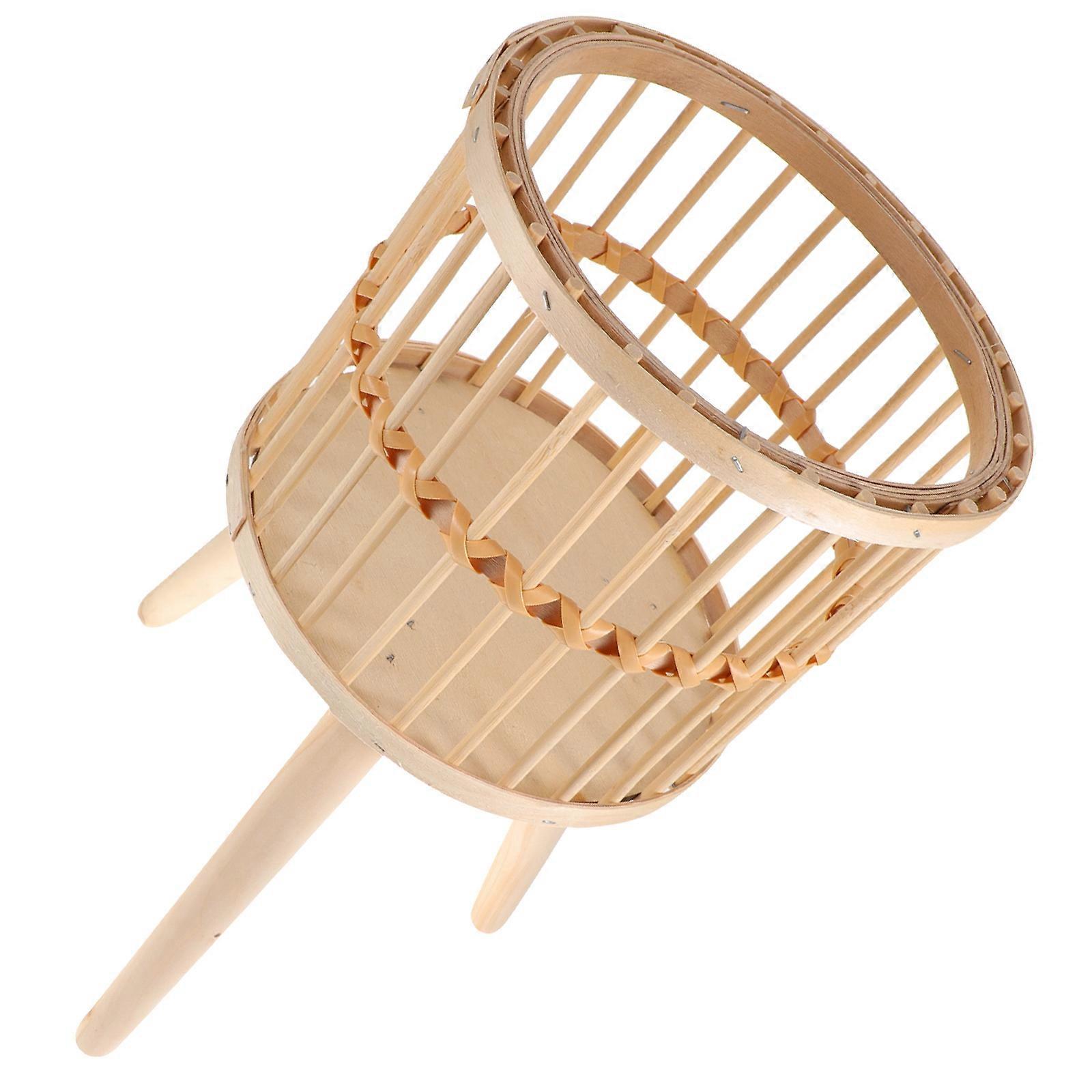 Flower Display Rack Woven Flowerpot Stand Triangular Feet Hollow Basket Golden Wood Rattan Stable Support 1Set