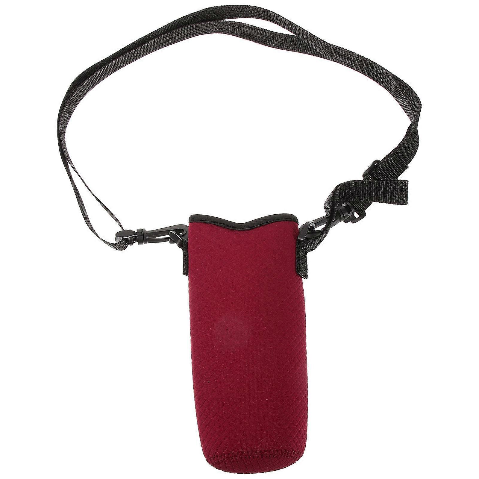 Water Bottle Holder with Strap for Daily Walking Hiking Red Rectangular Cloth Diving Material Thermal Insulation 1Pcs
