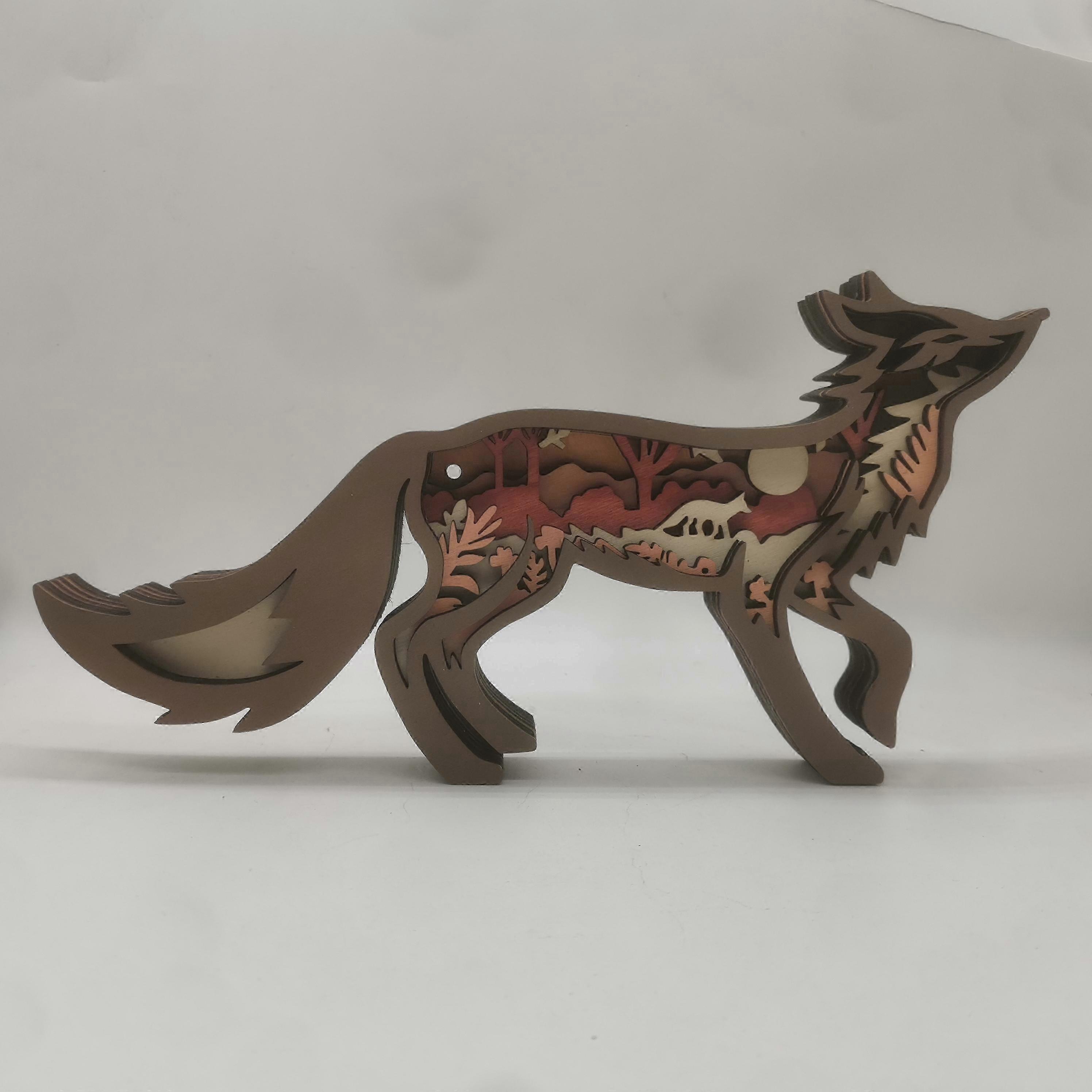 Decorative Wooden Fox with Lights - Rabbit Year 2025