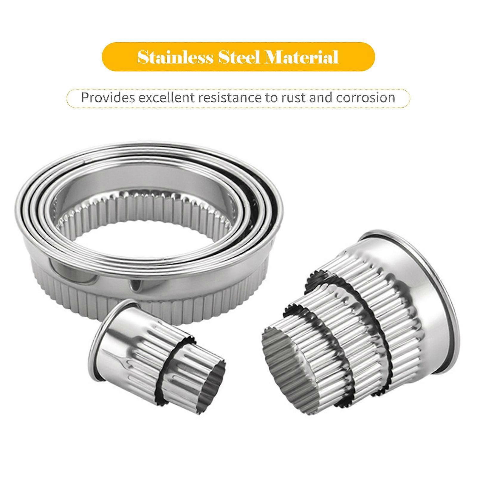 12PCS Fluted Round Cookie Cutters Set with Storage Box Christmas Cookies Pastry Cutters Mold Set Stainless Steel Different Size Round Biscuit Cutter f