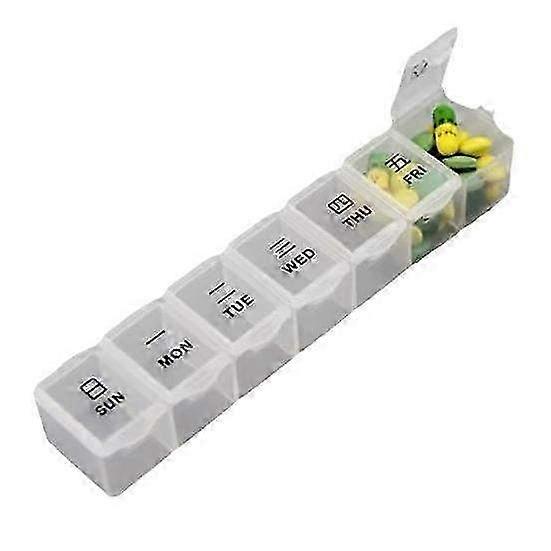 Portable Pill Box with Day Print - Independent Transparent Grids, Dustproof & Moisture-Proof 7-Day Organizer for Outdoor Travel