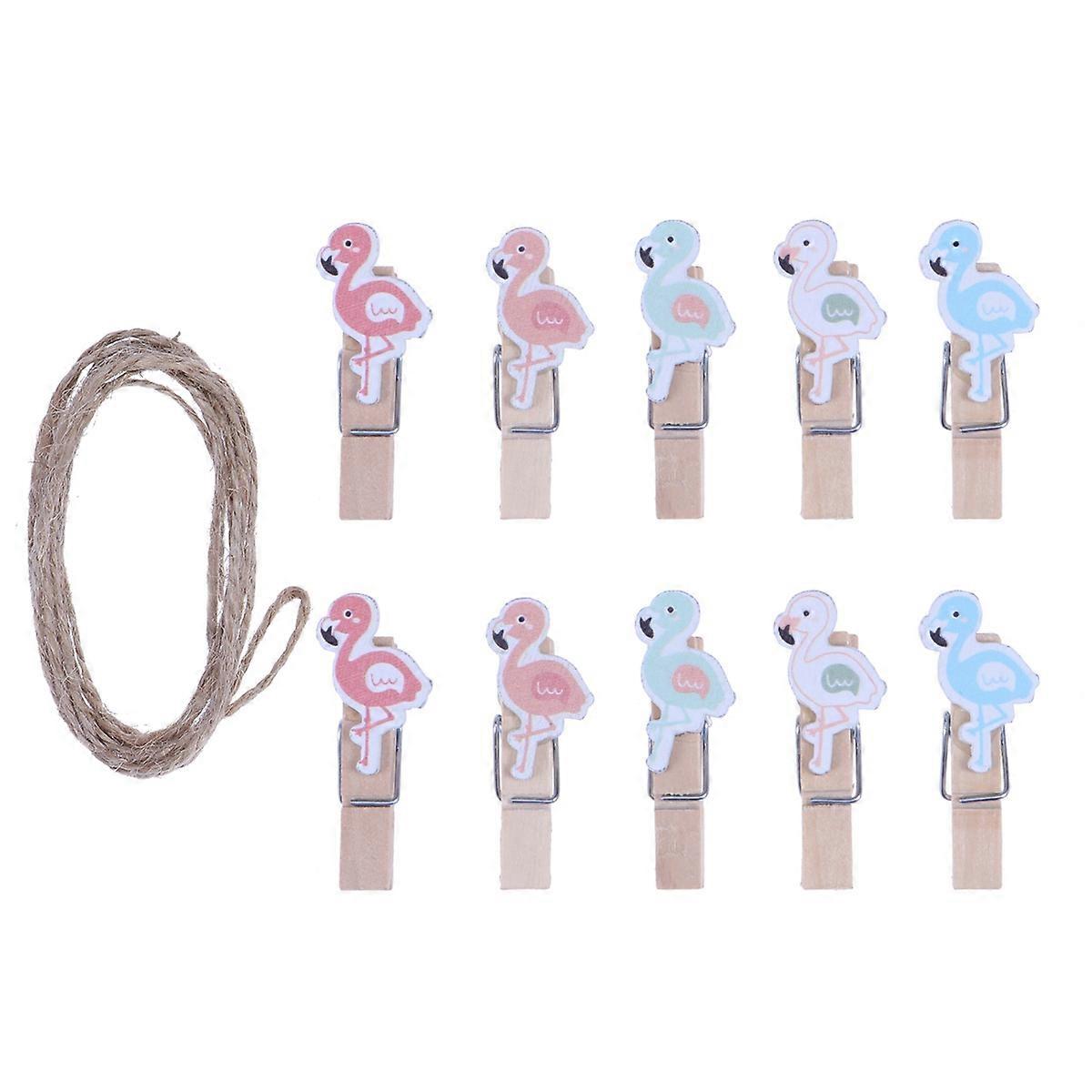 Flamingo Wood Clip Set for Display Assorted Color Multifunctional Craft Project Decor 10pcs