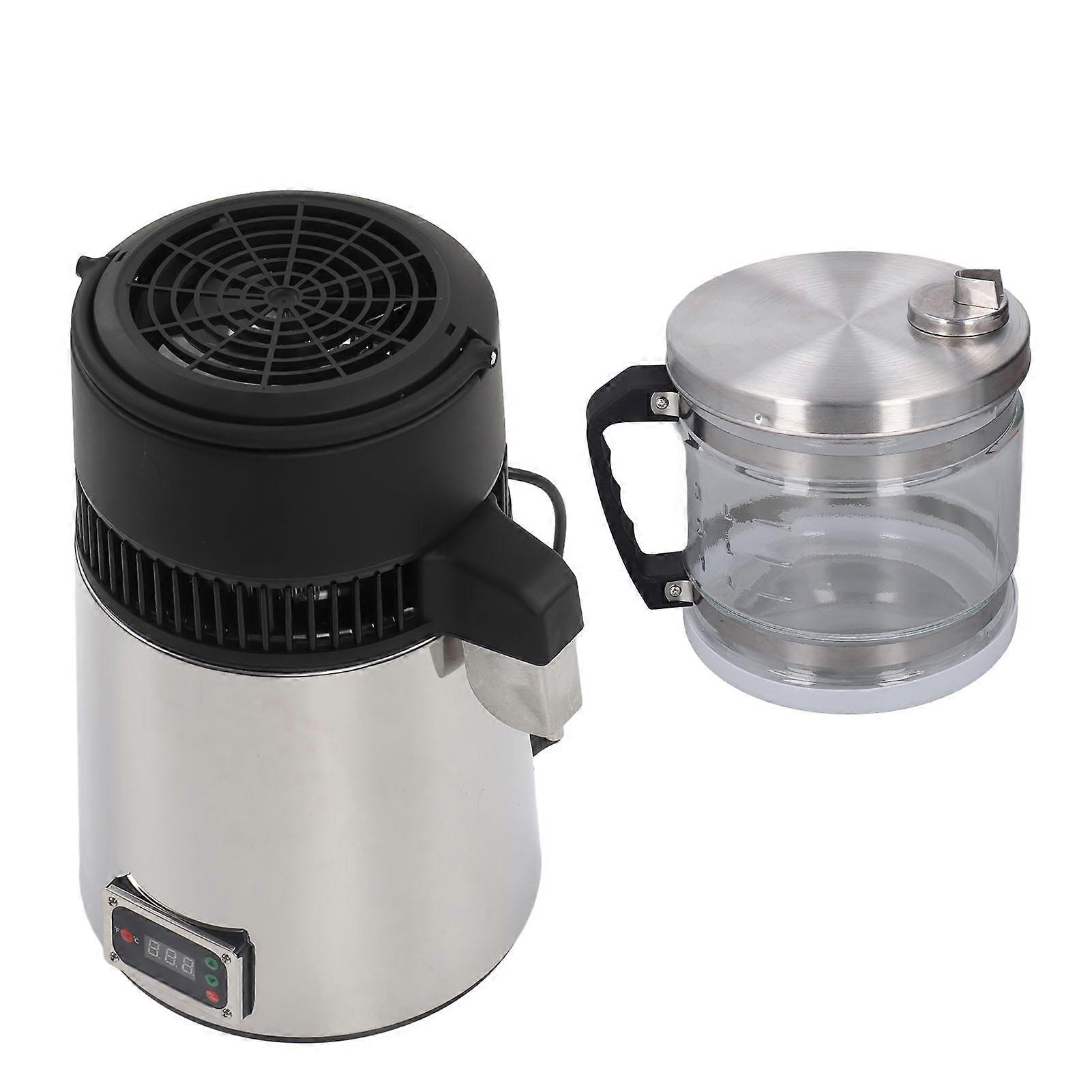 4L Water Distiller 750W Glass Bucket 304 Stainless Steel Distilled Water Machine with Double Button for Home Use EU Plug 220V