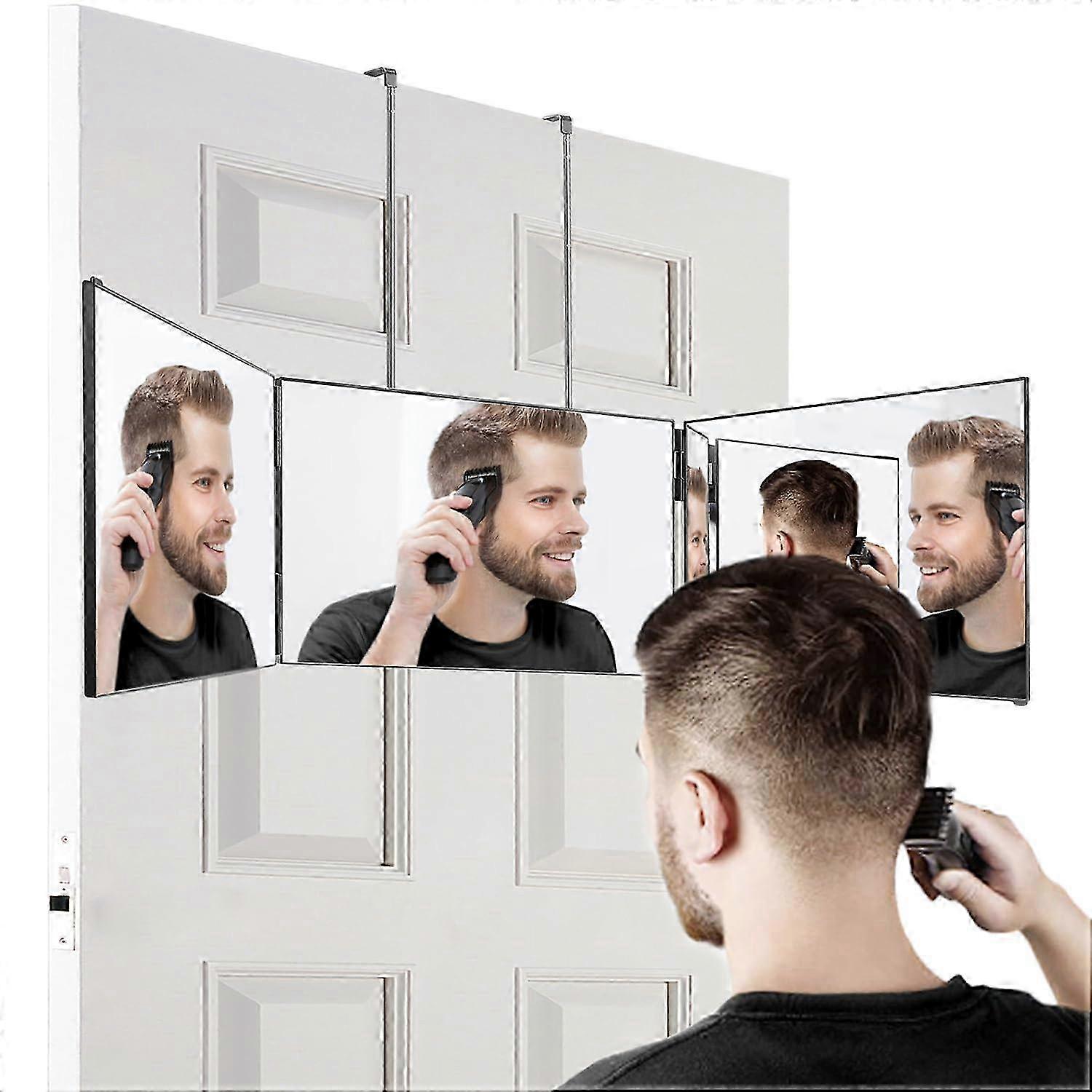 2025 LED 3 Way Mirror,360 Mirror Self Cut Hair,Adjustable & Foldable Portable Trifold Mirror with Height Retractable Hook,Hair Coloring,Shaving,Makeup