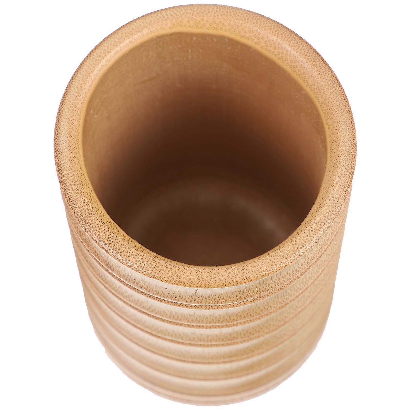 Bamboo Pen Holder for Desktop Use Simple Style Stationery Organizer Light Brown 4.7 Inches