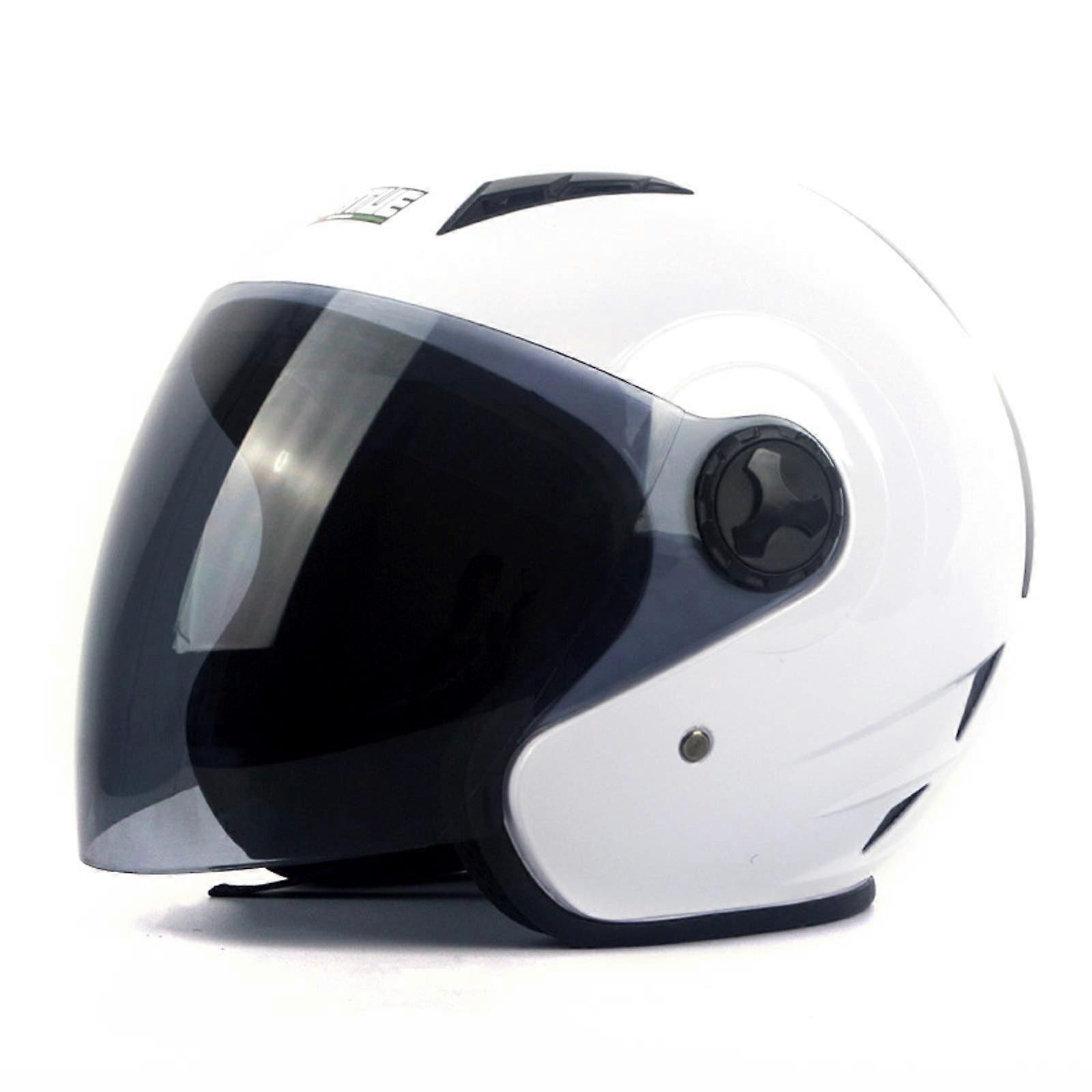 Motorcycle Scooter Crash Helmet, Fashion SemiOpen Helmet with Goggles, Four Colors, Four Sizes, Unisex (Brown Lens) White S (55cm56cm)