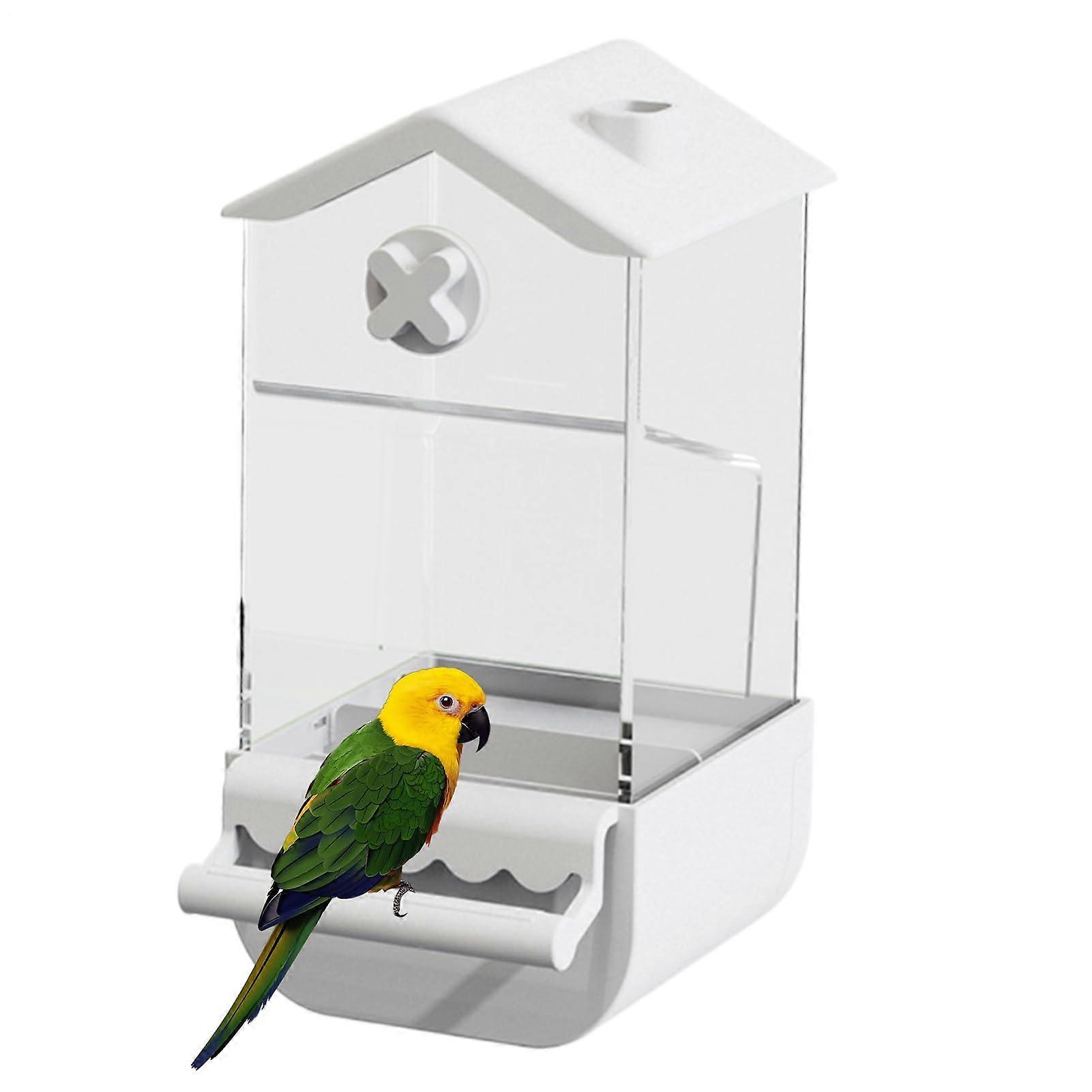 Automatic Bird Feeder Station for Cage Bird Feeder Dispenser SplashProof Feeding Container for Cockatiels and Budgies with Feeder White
