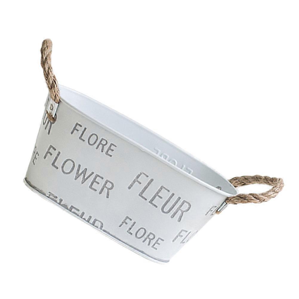 Iron Planter Creative Flowerpot for Storage with Handles in White