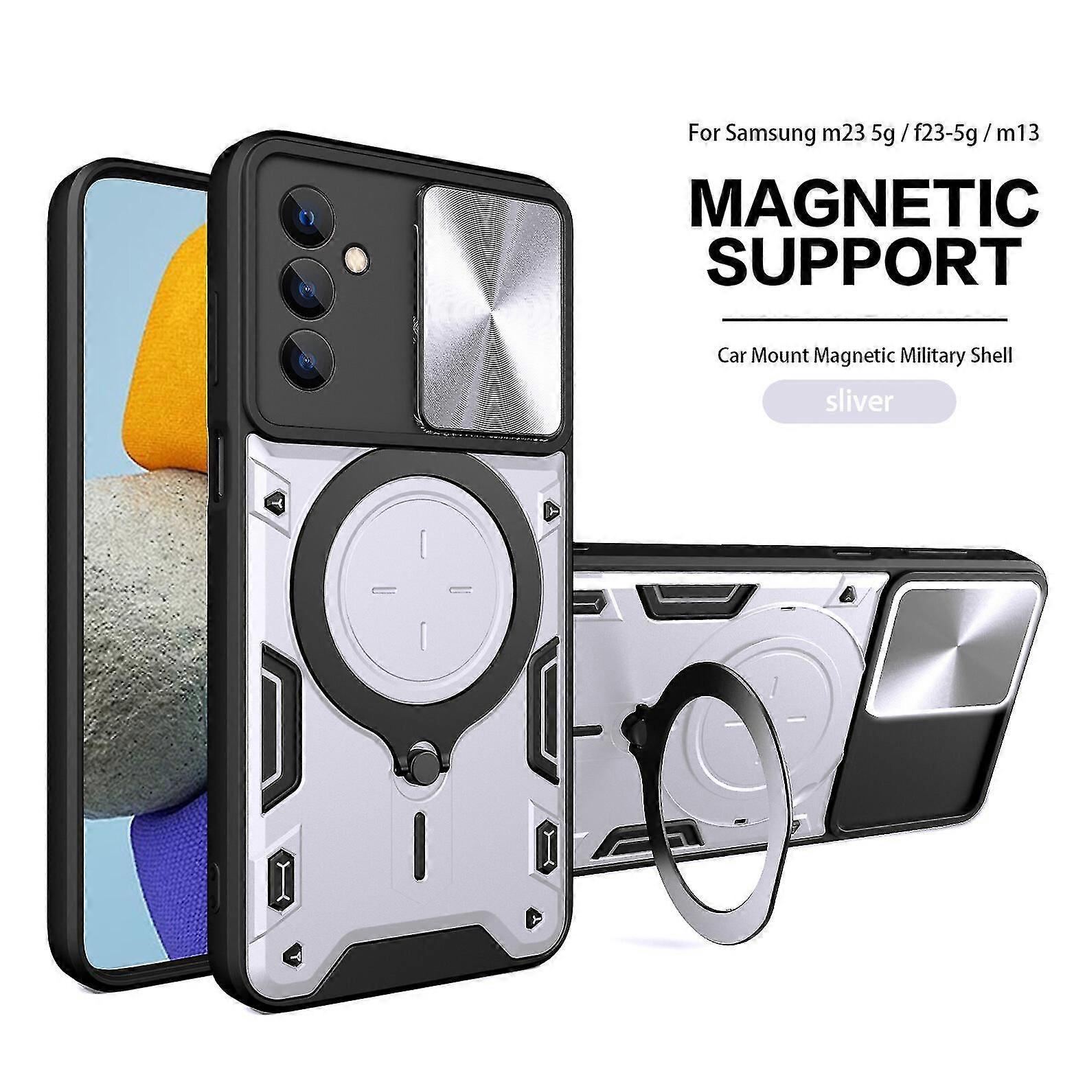 Magnetic Phone case For Samsung M23 5G /F23 5G/ M13, Slide Camera Lens Protection and Built in 360 Rotatable Ring Holder