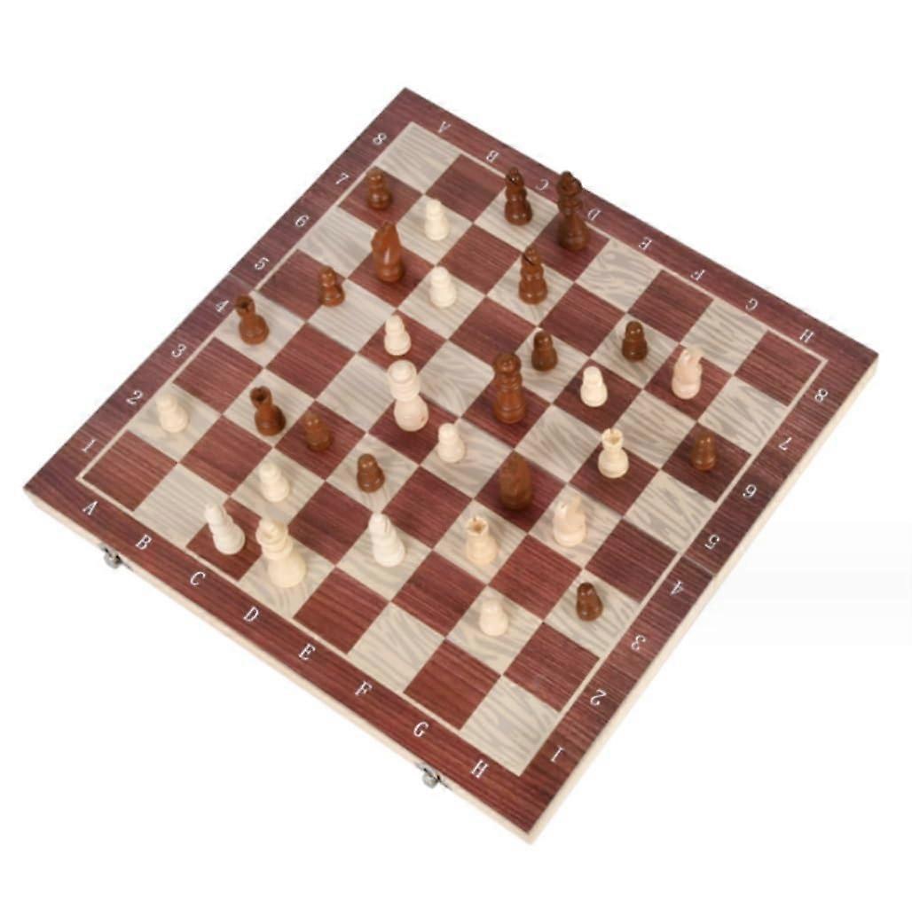Traditional Chess Set From Solid Wood, Foldable 34 x 34 Cm, Hot-Stamped, Chess Box Included, Queen's Chess, Model A