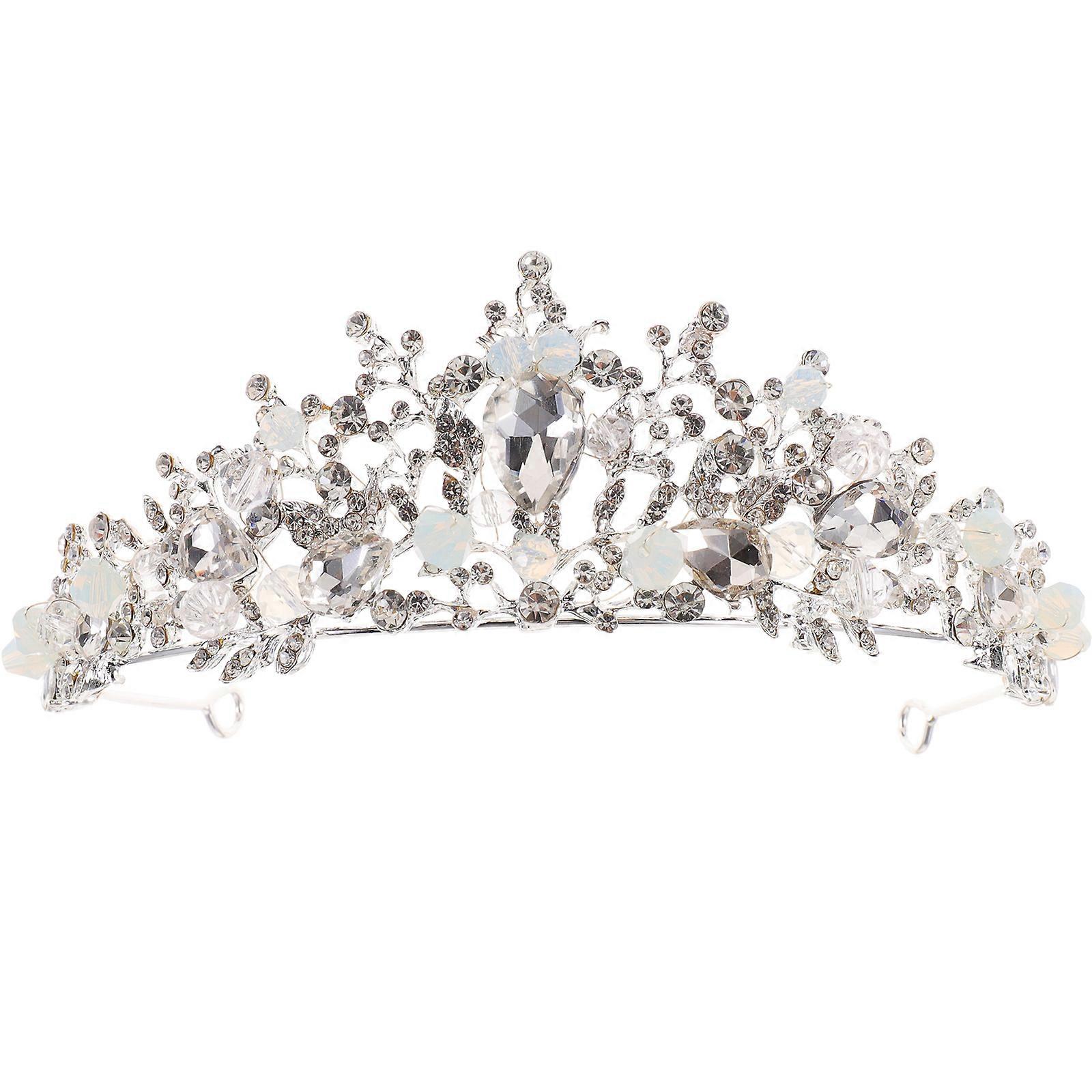 Elegant Bridal Crown with Shining Crystal Rhinestones and Pearls for Special Occasions Silver Alloy