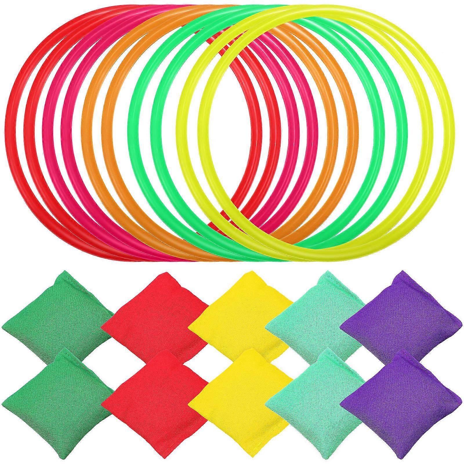 Assorted Color Ring Toss Game Set 20Pcs Fun Throwing Rings and Bean Bags for Outdoor Play