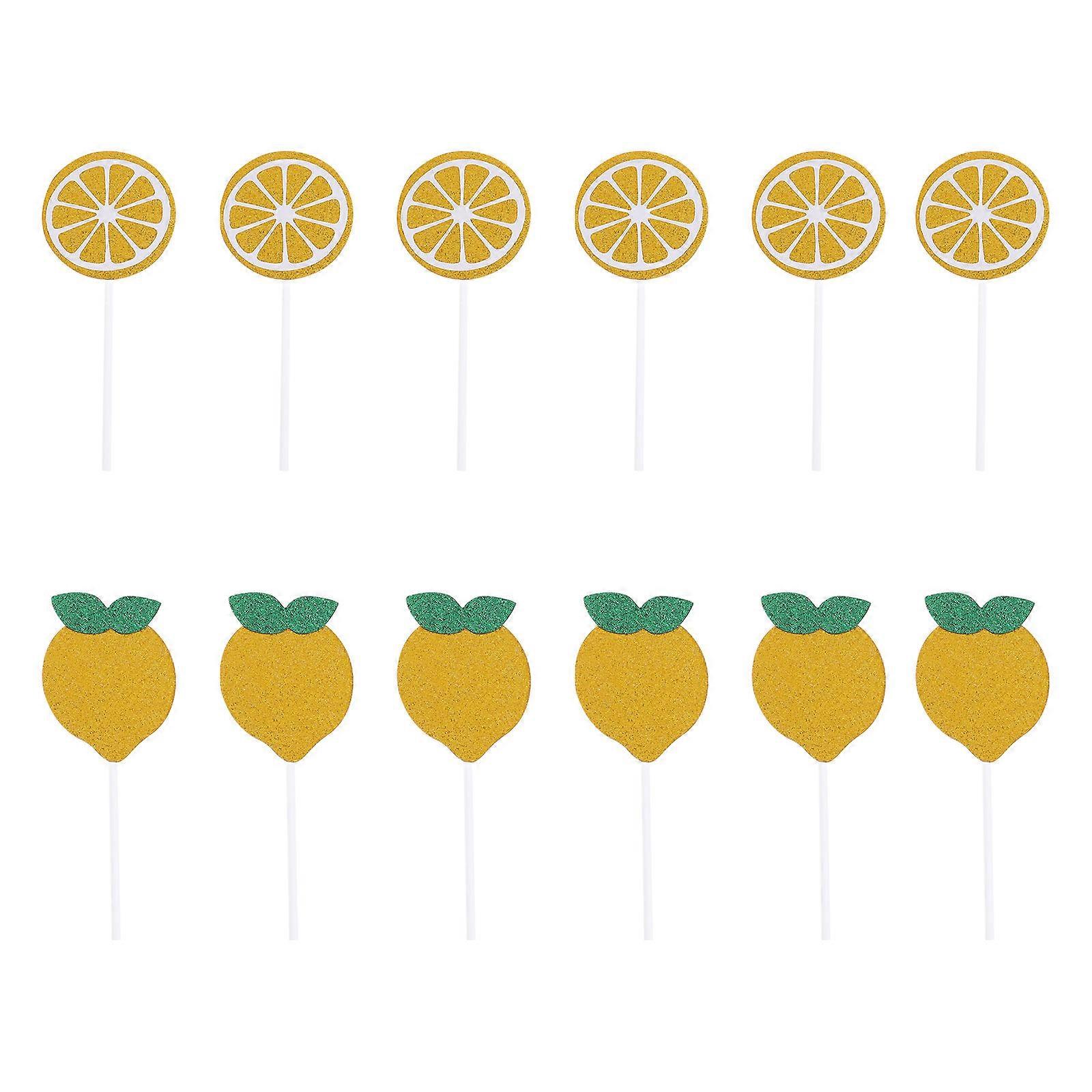 Assorted Color Cake Decorations 12pcs Lemon Shape Picks For Birthday Party Easy To Use Style