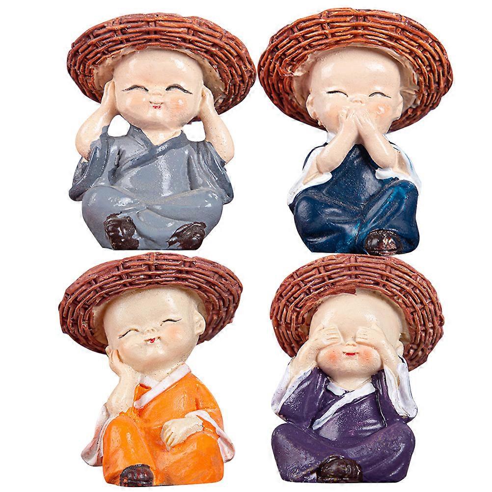 4pcs Resin Little Monks Desktop Decor, Creative Tabletop Ornament for Room, Unique Handcrafted Resin Craft Adornment
