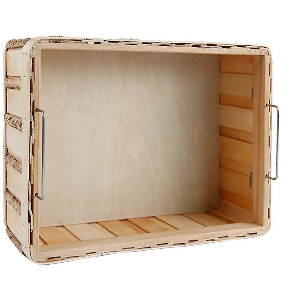 Wood Basket for Storage Use with Handle Brown Rectangular Wooden Box