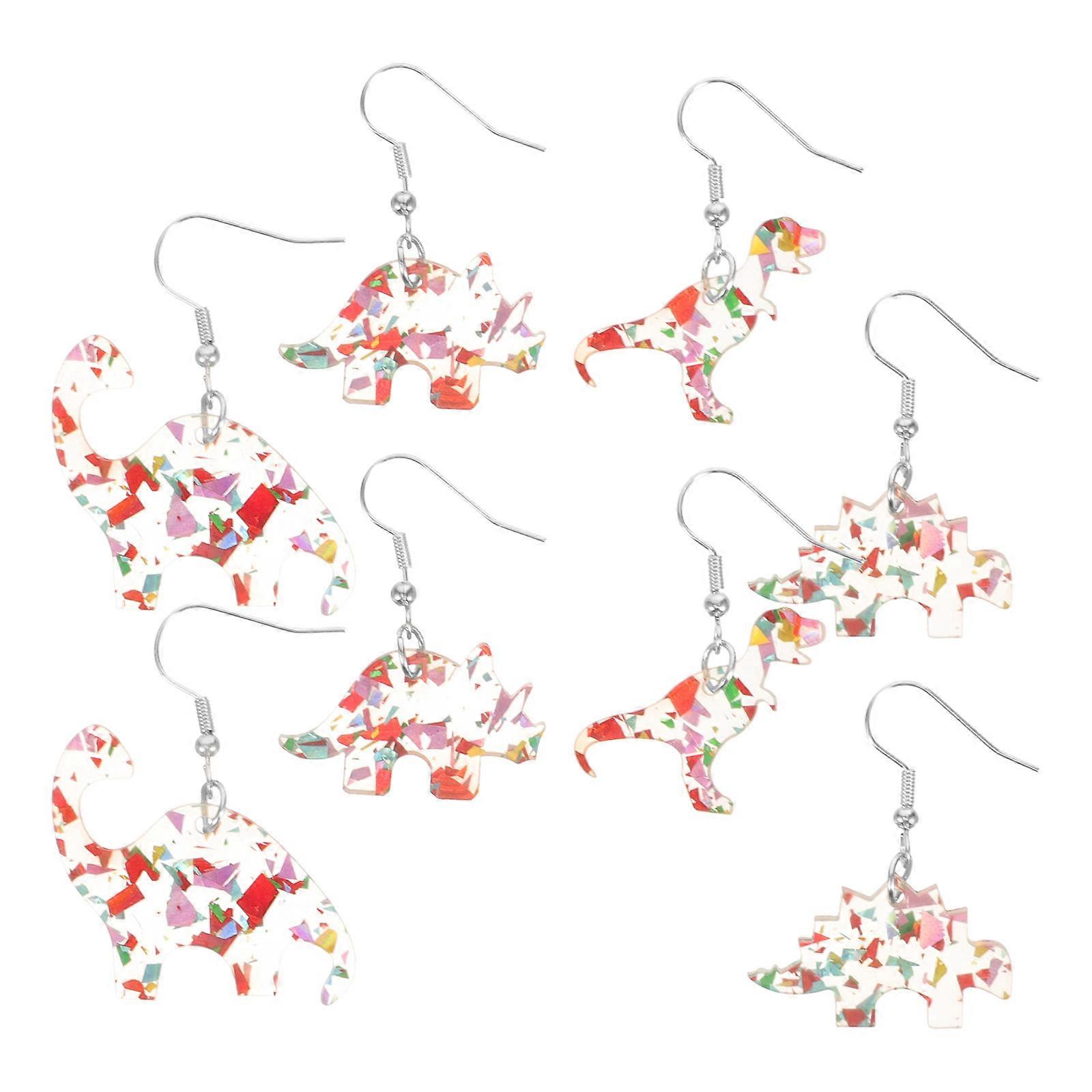 Acrylic Dinosaur Ear Hooks for Women 4 Piece Set Assorted Color Lightweight and Comfortable