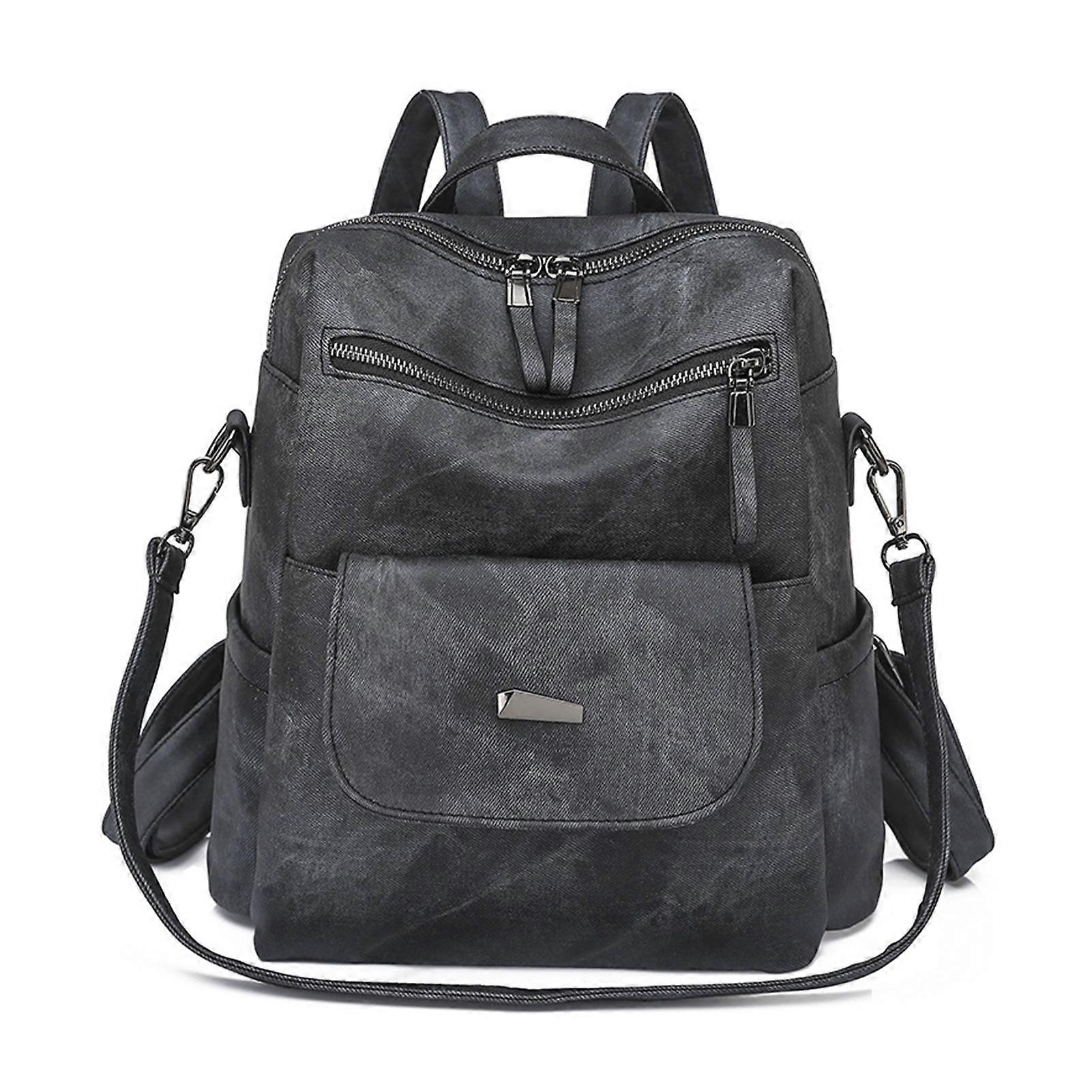 Women's Korean-Style Backpack Large Capacity Women's Backpack Solid-Color Pu High School Bookbag