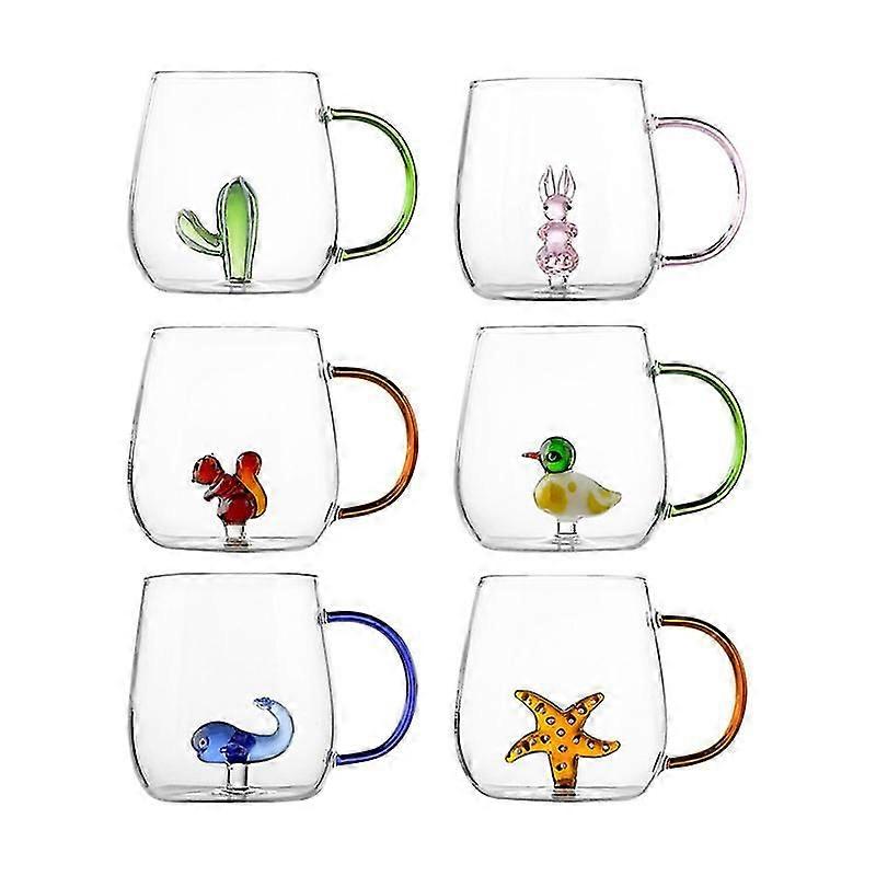 Glass Cup with Embedded Whale Handle, Transparent, Home Coffee Party Use
