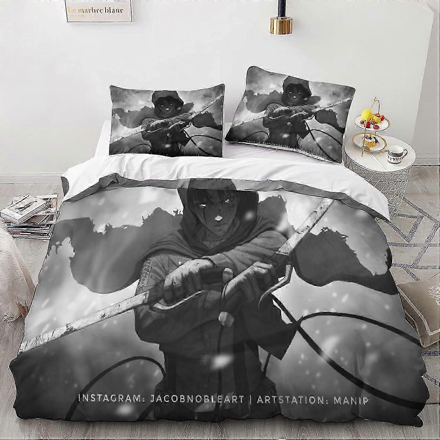 2025 Poszwa na kołdrę Attack on Titan Zestaw pościeli z Japonii pcs Zestaw pościeli anime z poszewkami na poduszki dla dorosłych i nastolatków Podwójne 135*200 CM