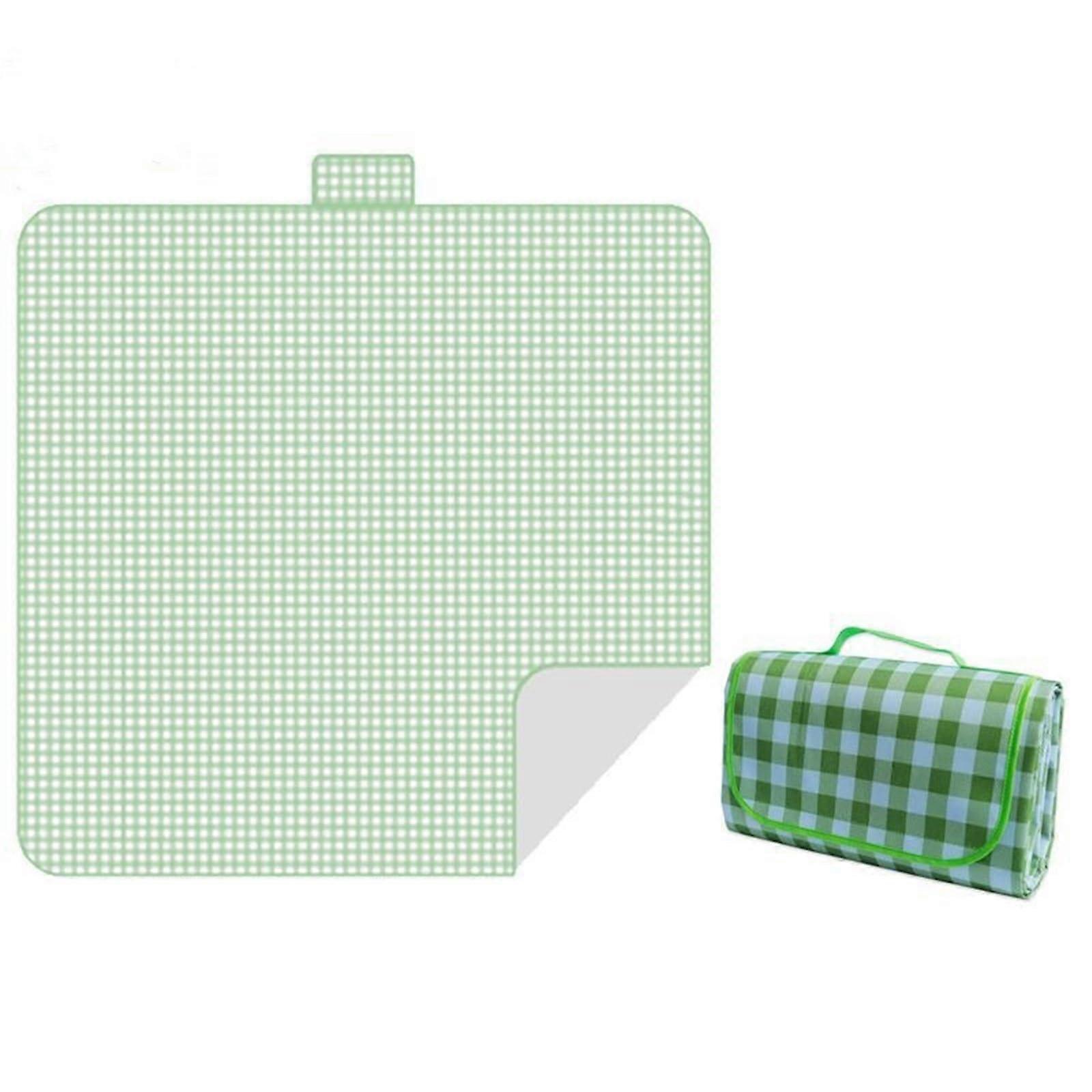 Extra Large Foldable Picnic Blankets, Waterproof Sandproof, with Tote, for Camping Beach Travel Hiking Grass(Green grid,60 * 80inch)