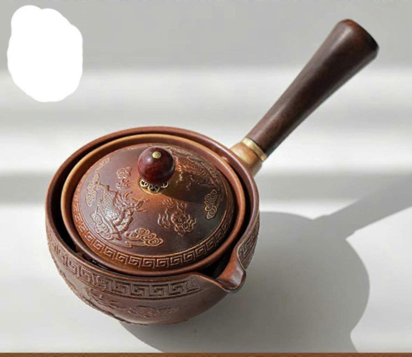 Porcelain Chinese Gongfu Tea Set Portable Teapot Set with 360 Rotation Tea Maker and Infuser Portable All in One Gift Bag Ref: 7393