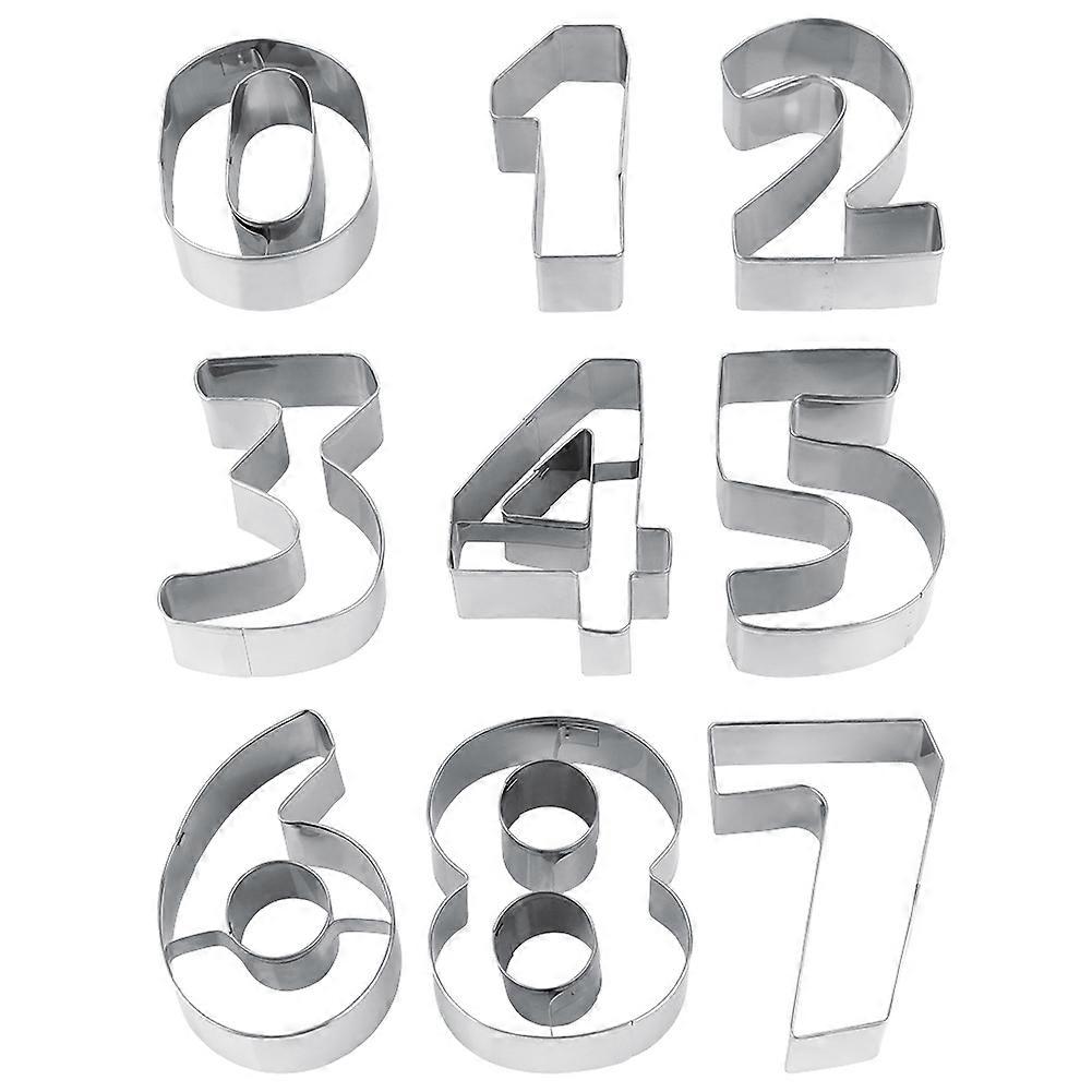 9-Piece Stainless Steel Number Pattern Cookie Cutter Set for Cake Baking Kitchen Tools