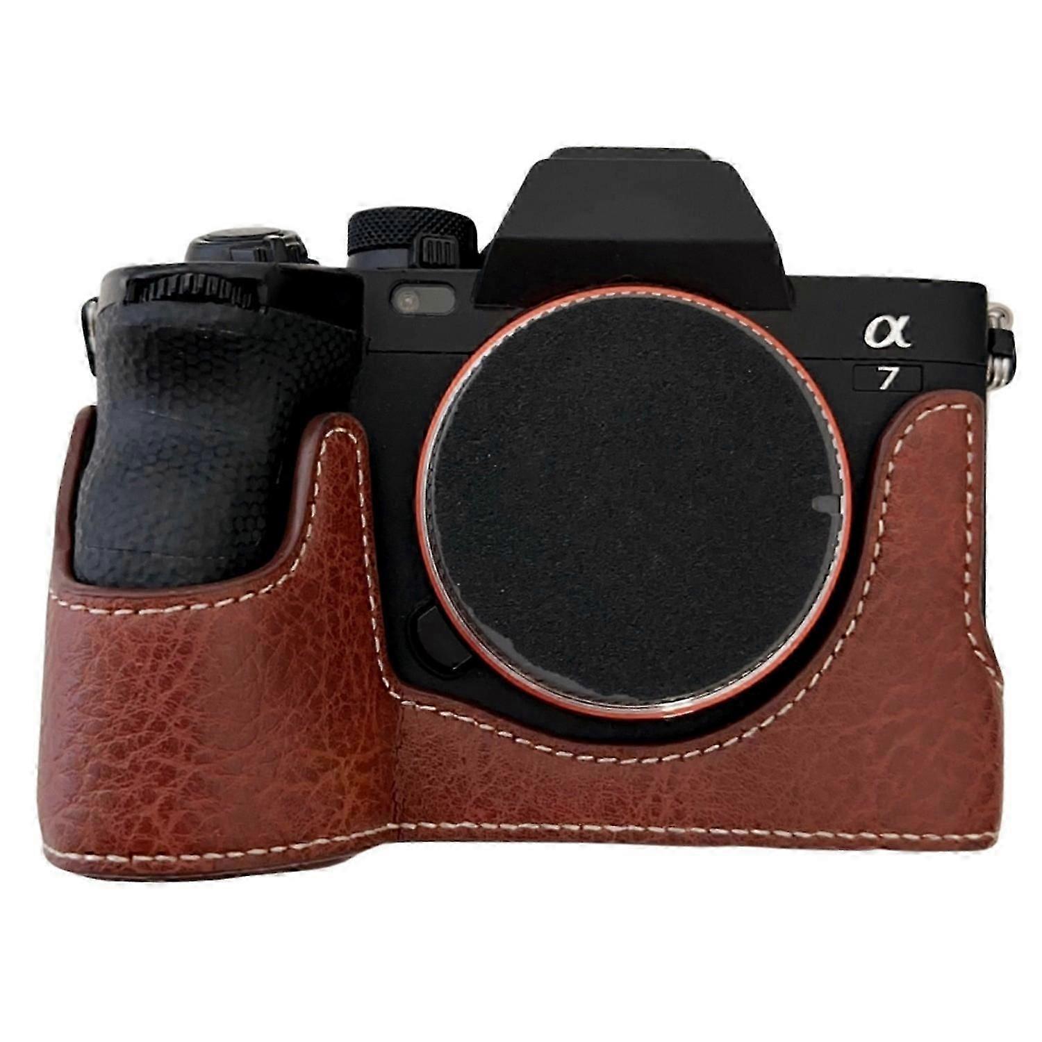 For Sony A7R V / A7 IV / A7S III / Alpha 1 Buffalo Texture PU Leather Bottom Case Half Body Camera C