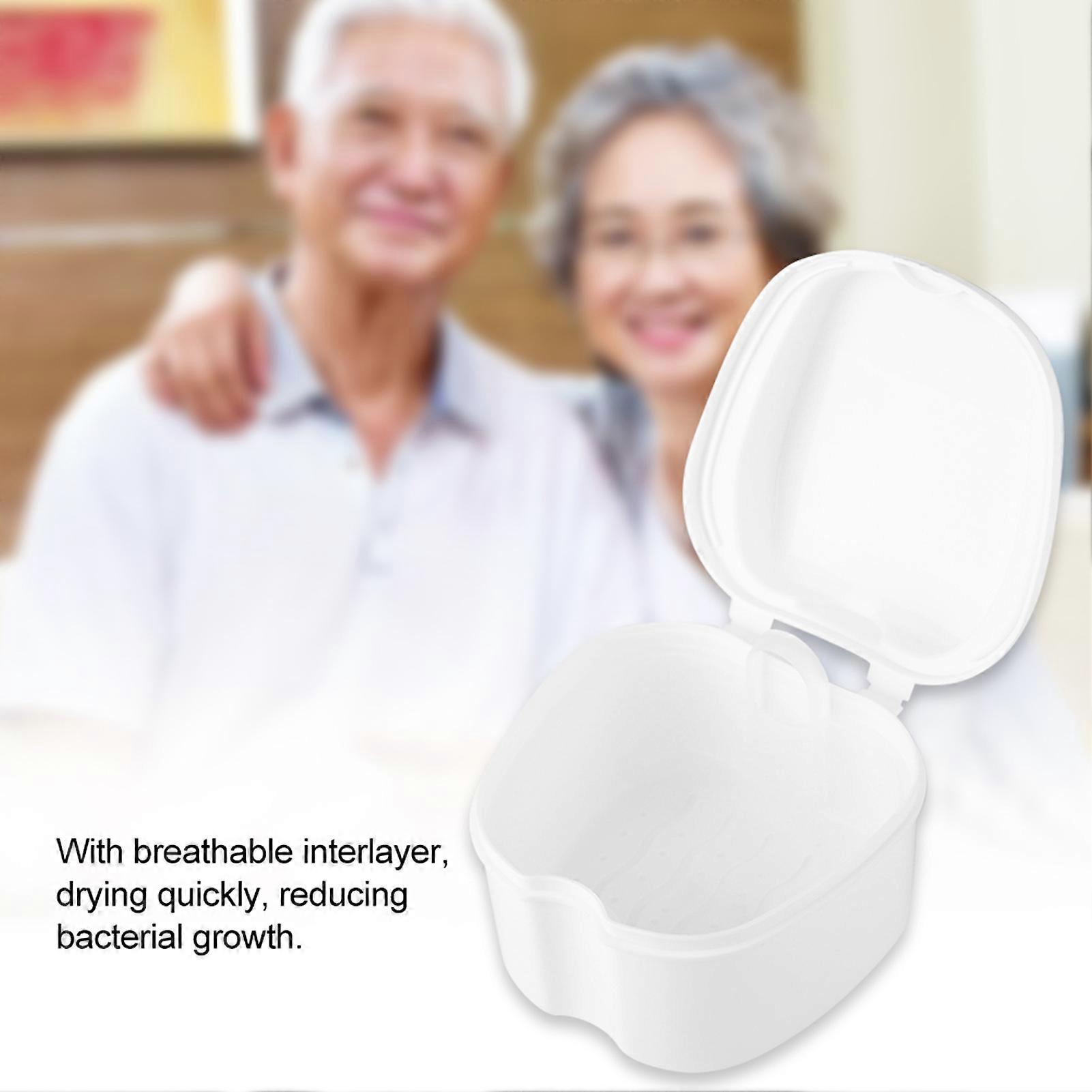 Portable Denture Storage Case with Filter, 9.3x9x7cm, White