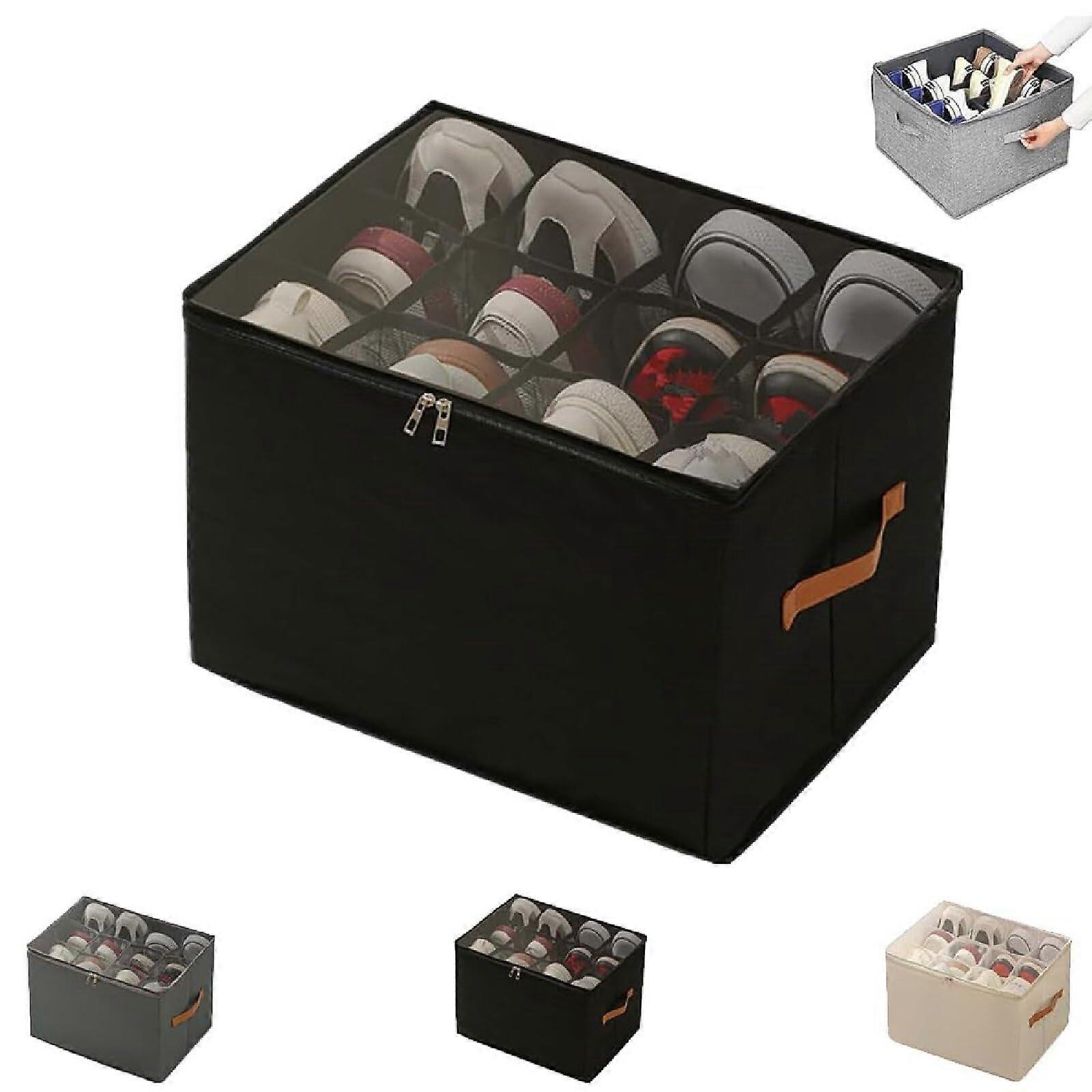 Breathable Shoe Cabinet Storage Box, Foldable Storage Box with Transparent Lid and Sturdy Handle, Suitable for Home Use and Moving (black) Ref: 2239