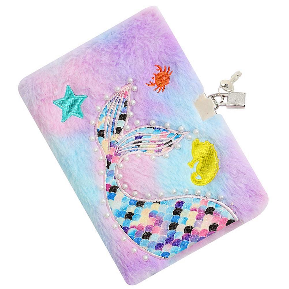 Diary with Lock Mermaid Tail Notebook for Kids Use Plush Cover Novelty