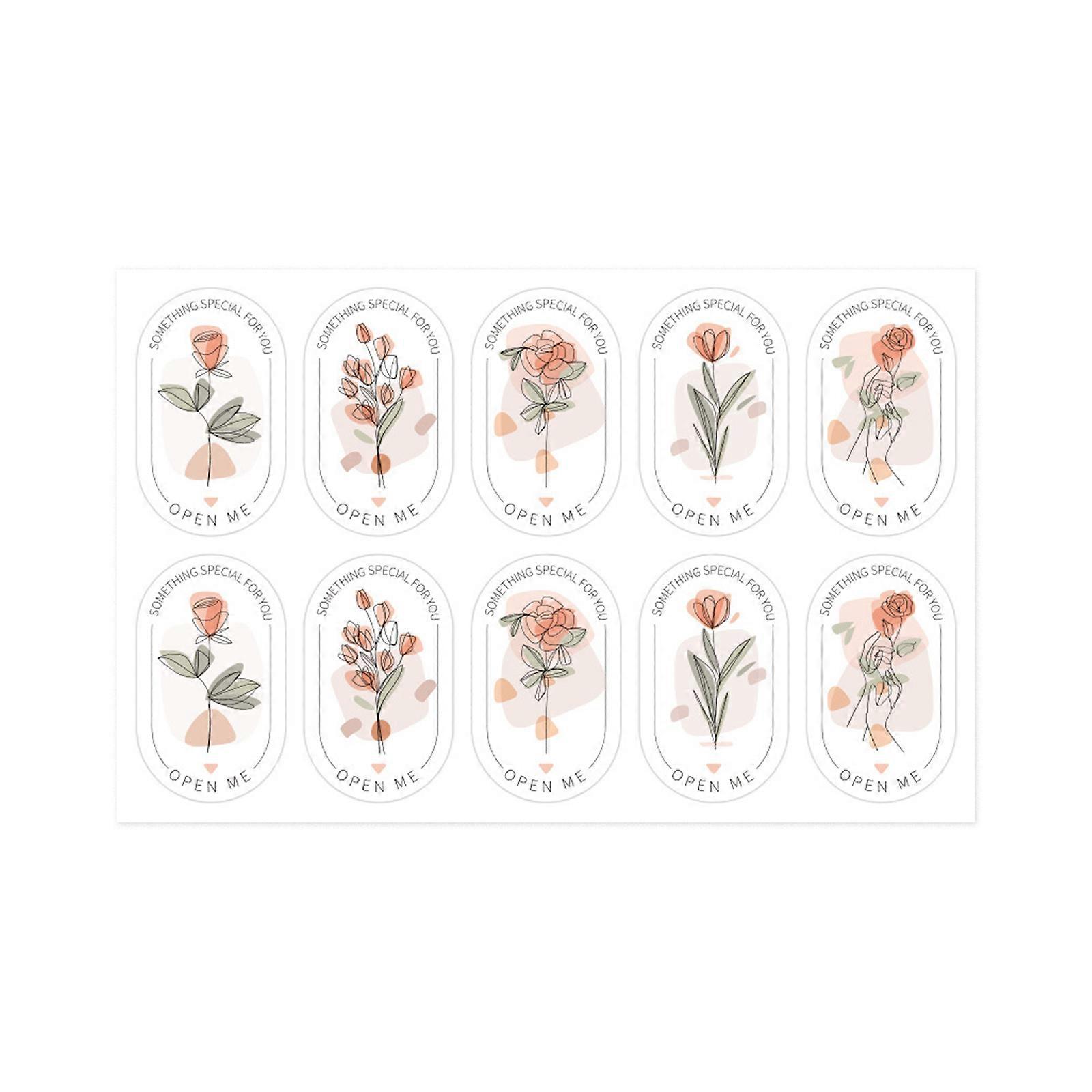 100Counts Flower Seal Sticker Adhesive Wrapping Label for Wedding Rectangular Label for Seal Envelope Card Packaging Multicolor