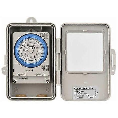 24 Stunden Mechanischer Timer 15 Minuten Timer Zeitschaltuhr IP53 Schutzklasse mit Batterie TB388R AC100-240V Grau