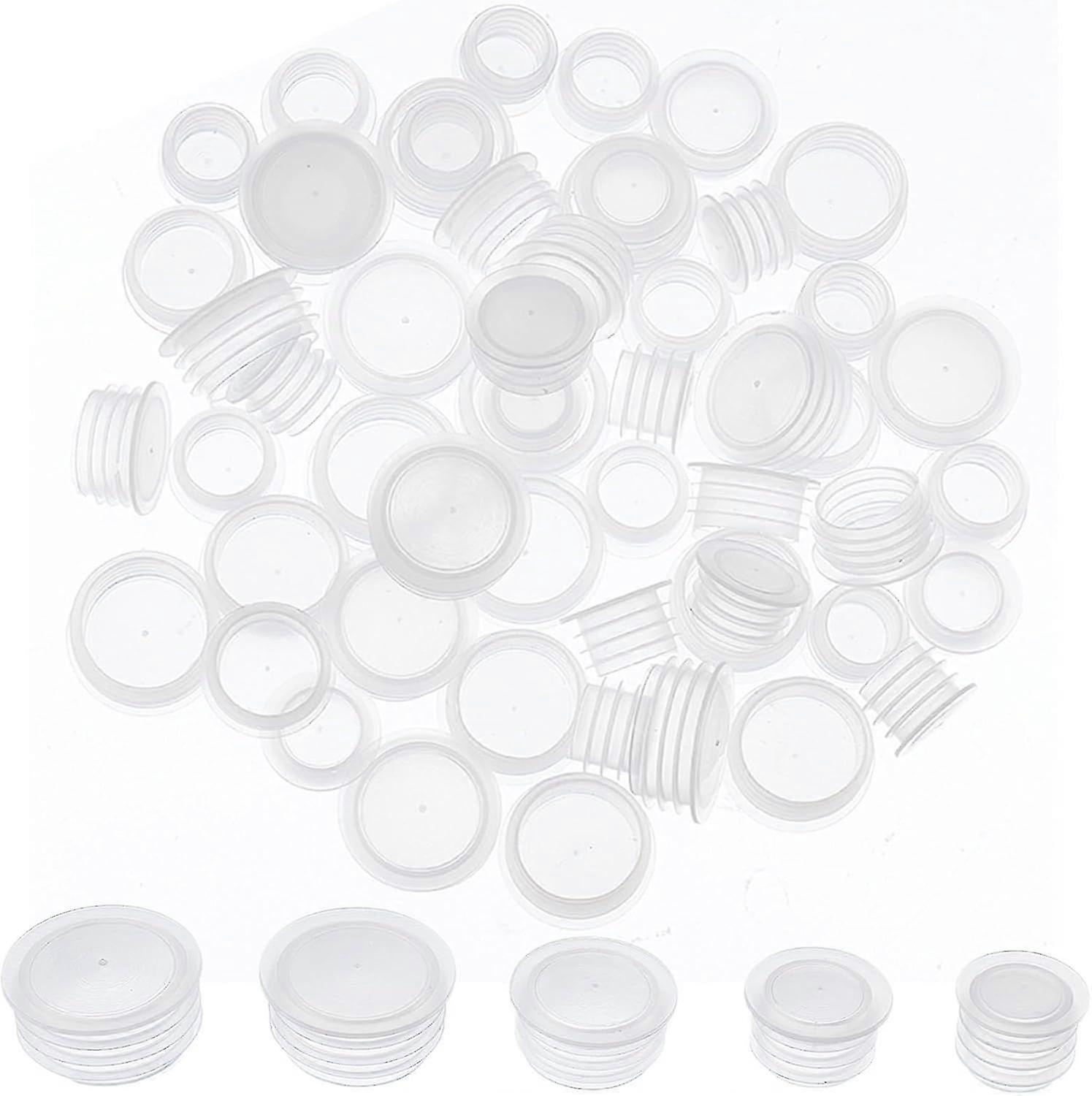 100PCS 5 Sizes Plastic Salt and Pepper Shaker Stoppers 7/16 to 3/4 Inch Wine Bottle Stoppers Replacement Plug Bottle Shaker Caps Reusable Clear Round