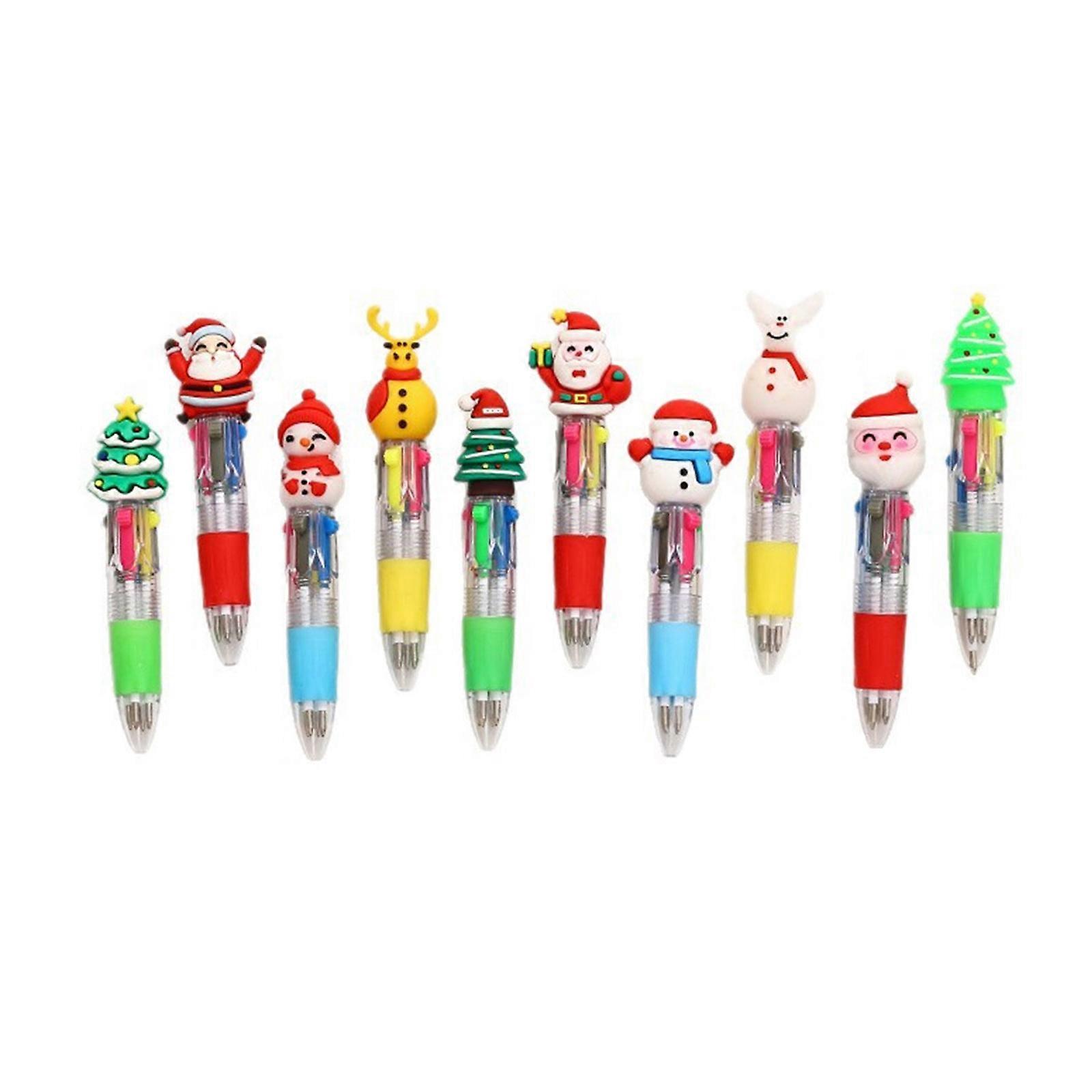 10Pcs Christmas Multicolored Pen 4-Color-in-1 Writing Pens Retractable Ballpoint Pens for Note Taking Journaling Multicolor
