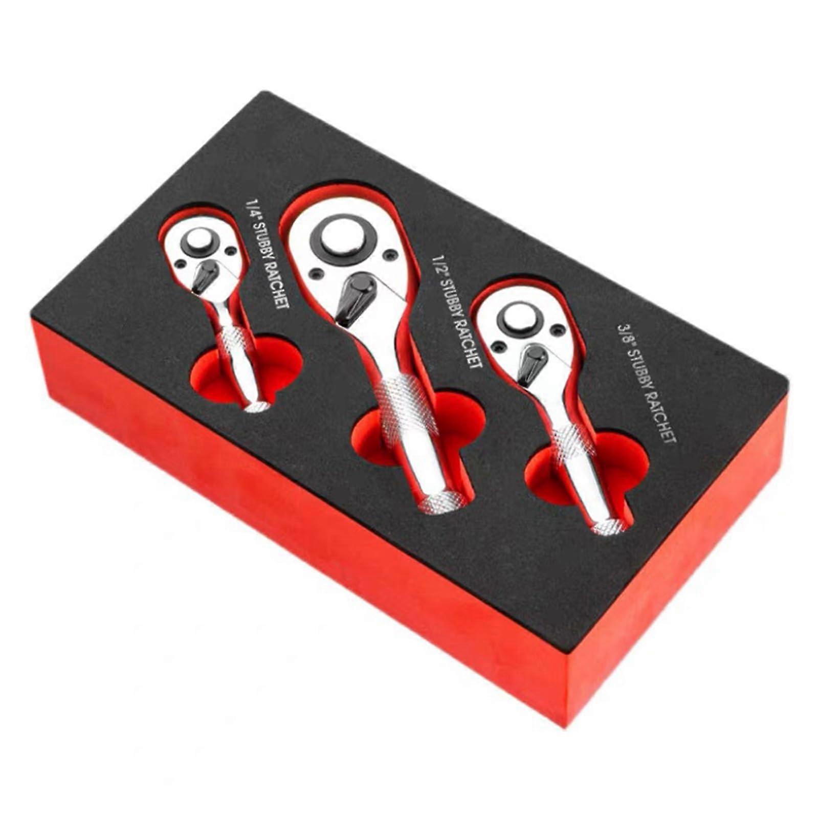 Stubby Ratchet Set 1/2 3/8 1/4 Inch Drive Flex Head Mini Wrench 72 Tooth Quick Release for Tight Spaces