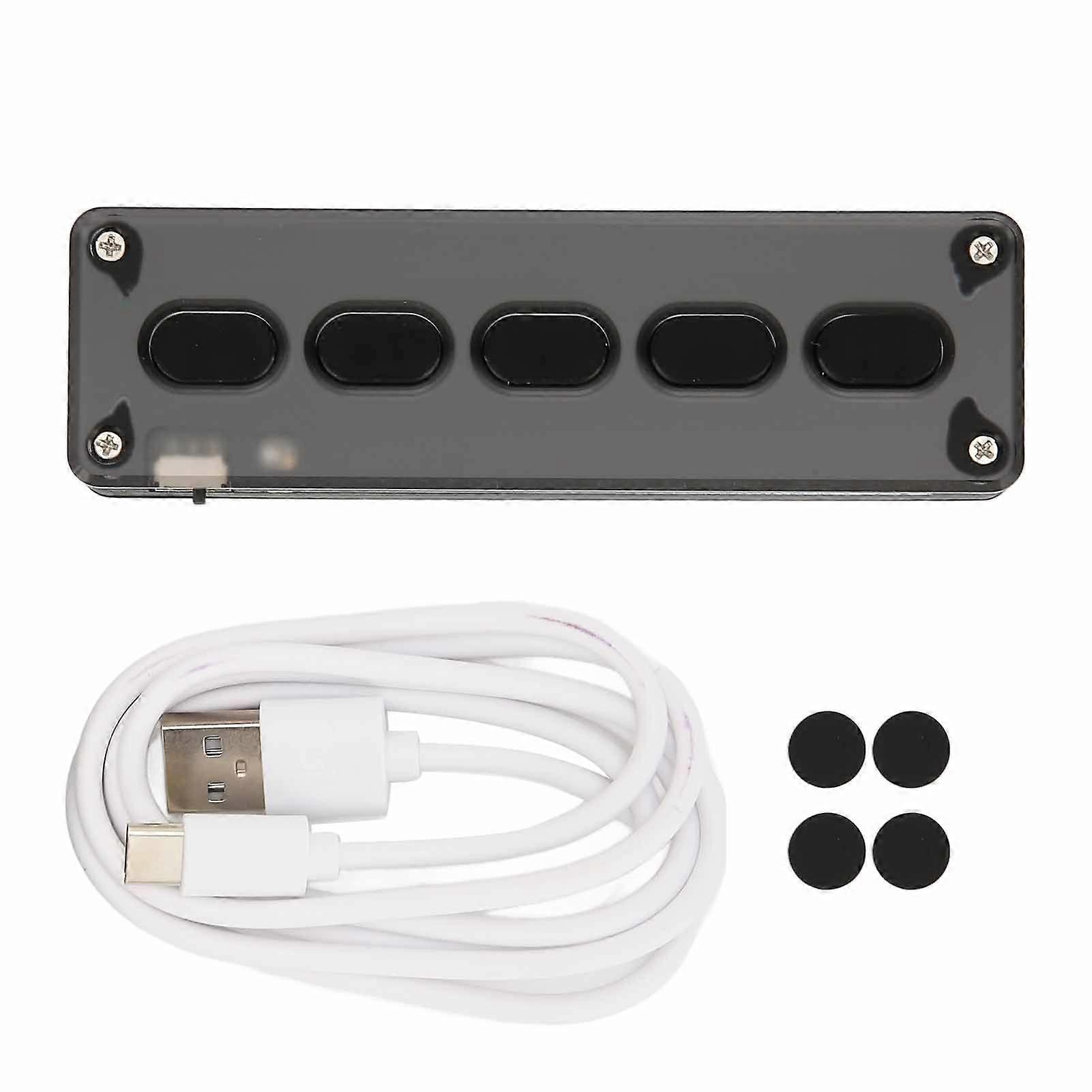 Programmable Keypad 5 Keys Wired USB Wireless Bluetooth Dual Mode Mini Silicone Mute DIY Programmable Gaming Keyboard Black