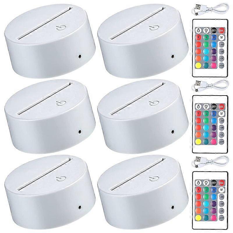 6 Pieces 3D Night LED Light Lamp Base 16 Colors Base, Decorative Light Lamp Base for Acrylic and Re