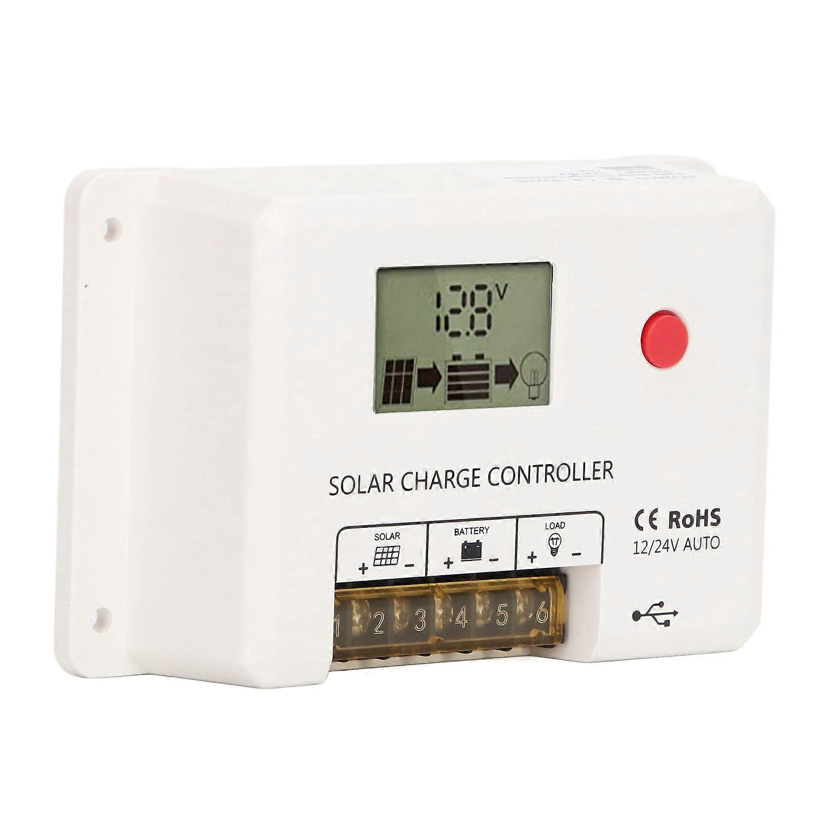 PWM Solar Charge Controller 32-Bit 10A 12V/24V LCD IP32 Panel Charger