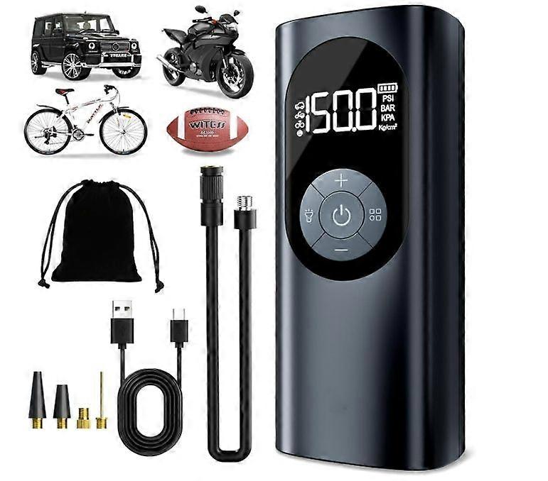 Tire Inflator Portable Air Compressor for Car,Large motor 2x Fast, Bike Pumps with 150 PSI High Pressure Gauge and LED Light(Black)