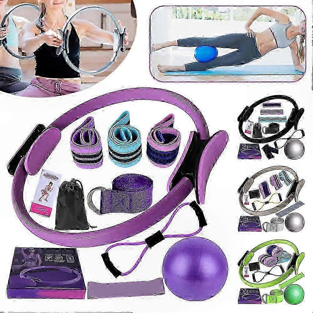 11-Piece Pilates Set with Ring, Ball, and Bands - Home Exercise Kit Featuring Multiple Resistance Levels for Women