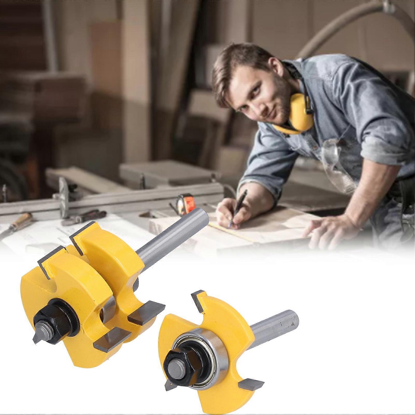 Tongue Groove Router Bit Set 3 Teeth T Shape 8mm Shank Silver Yellow