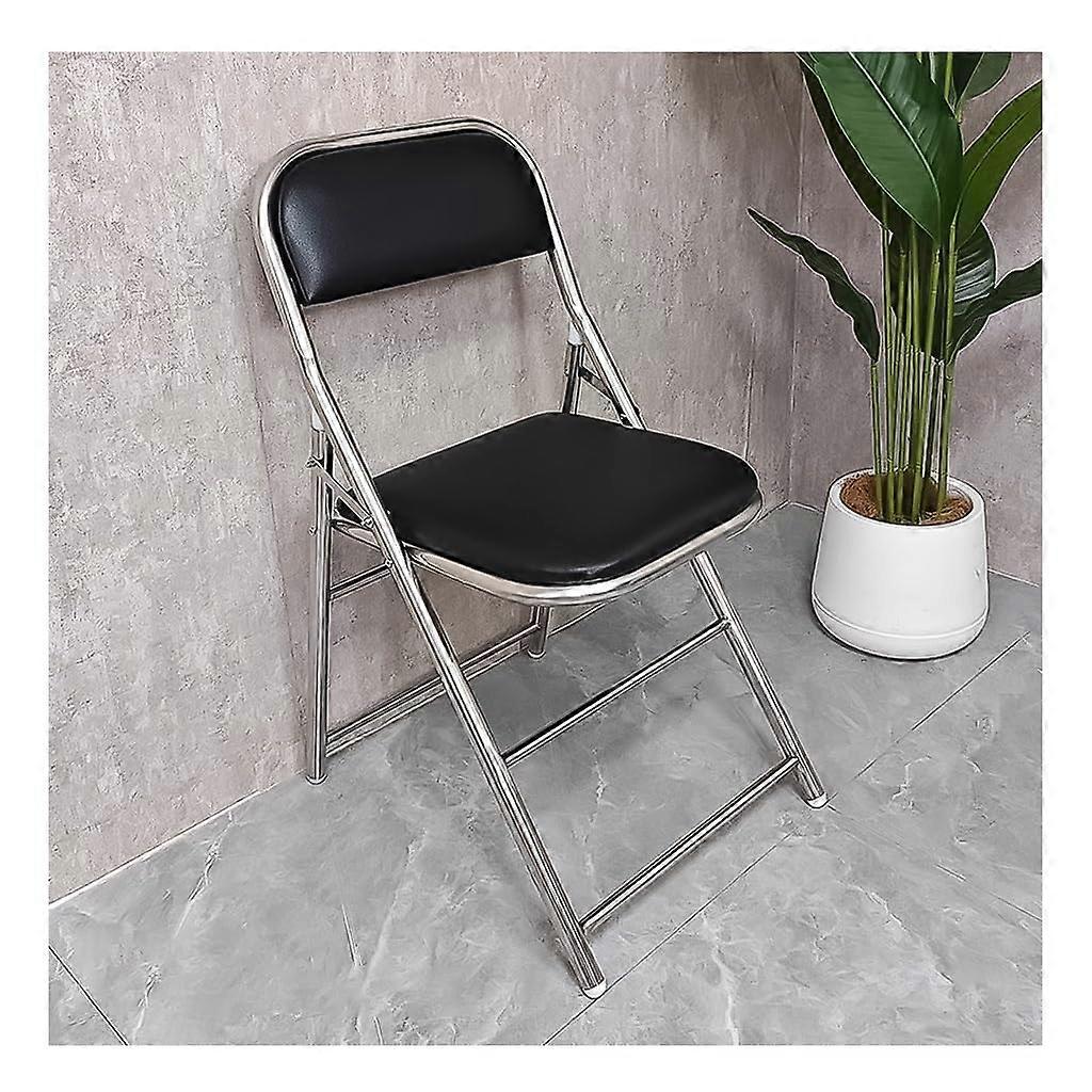 Folding Chairs with Back Rest PU Leather Seat, Padded Camping And Desk Chair Indoor Outdoor Thickened For Comfort Nero